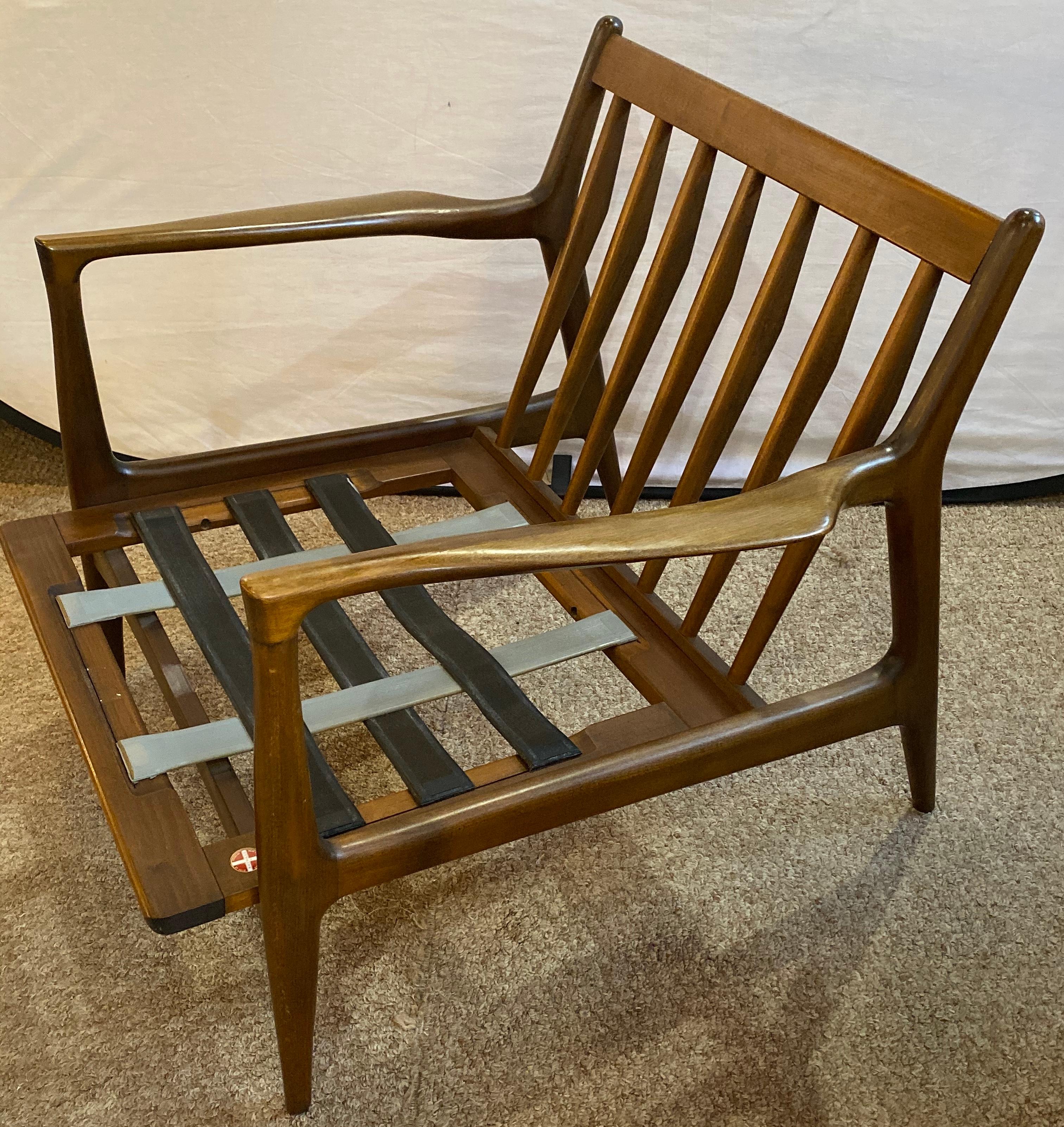 Mid-Century Modern Ib Kofod Larson Selig Arm Lounge Chairs, Pair, Danish Label 1