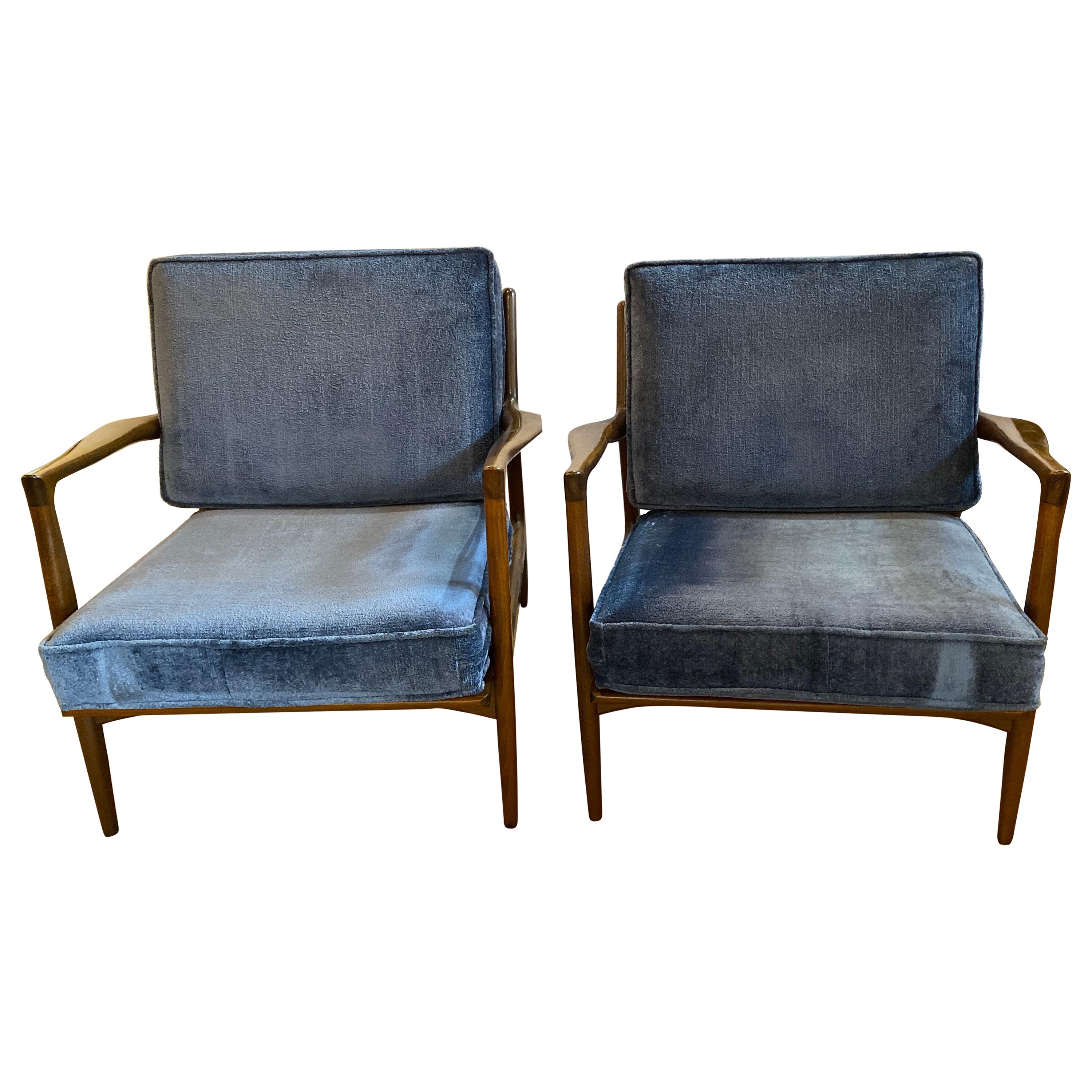 Mid-Century Modern Ib Kofod Larson Selig Arm Lounge Chairs, Pair, Danish Label