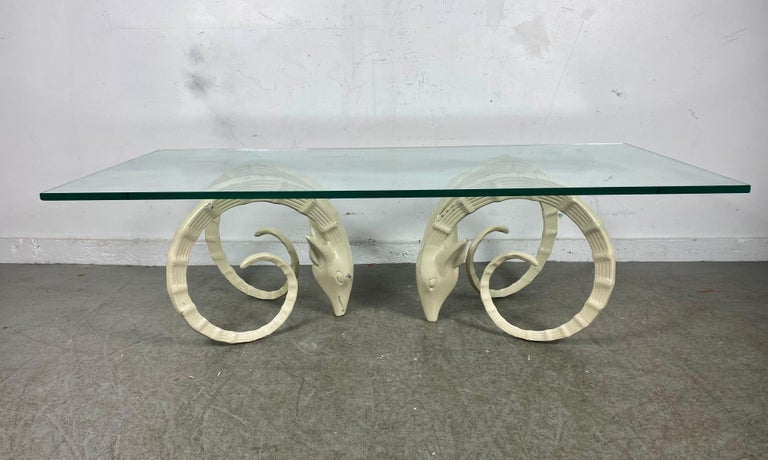 Cast Mid-Century Modern Ibex Rams Head Coffee Table Bases Attributed to Alain Chervet For Sale
