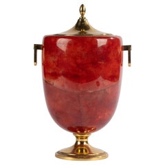 Mid Century Modern Ice Bucket - Aldo Tura - Coral Colored Goatskin and Brass Top