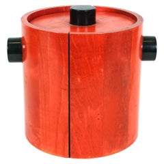 Vintage Mid-Century Modern Ice Bucket in Red and Black Wood