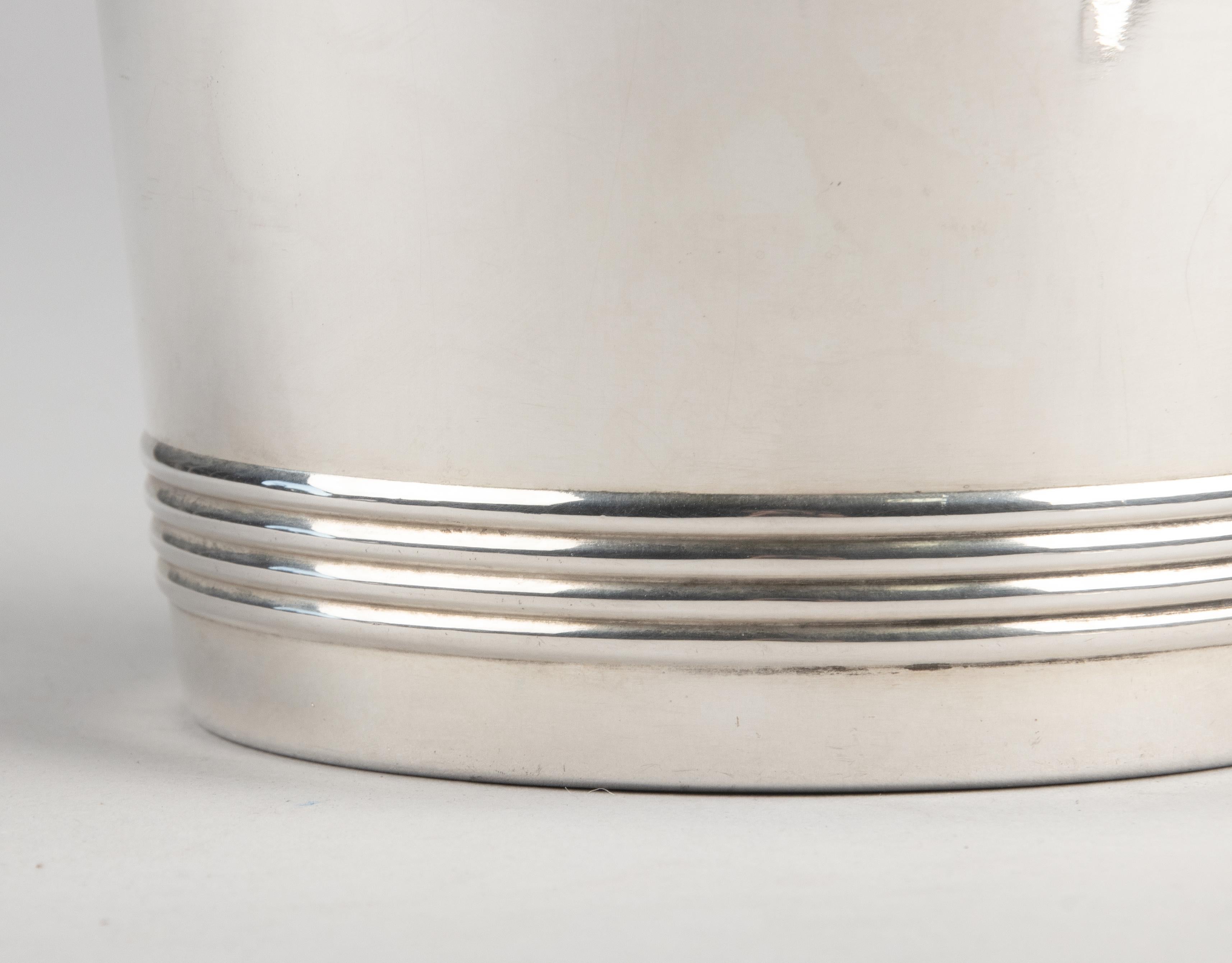 Silver Plate Mid-Century Modern Ice Bucket with Tongs Made by Christofle Gallia For Sale