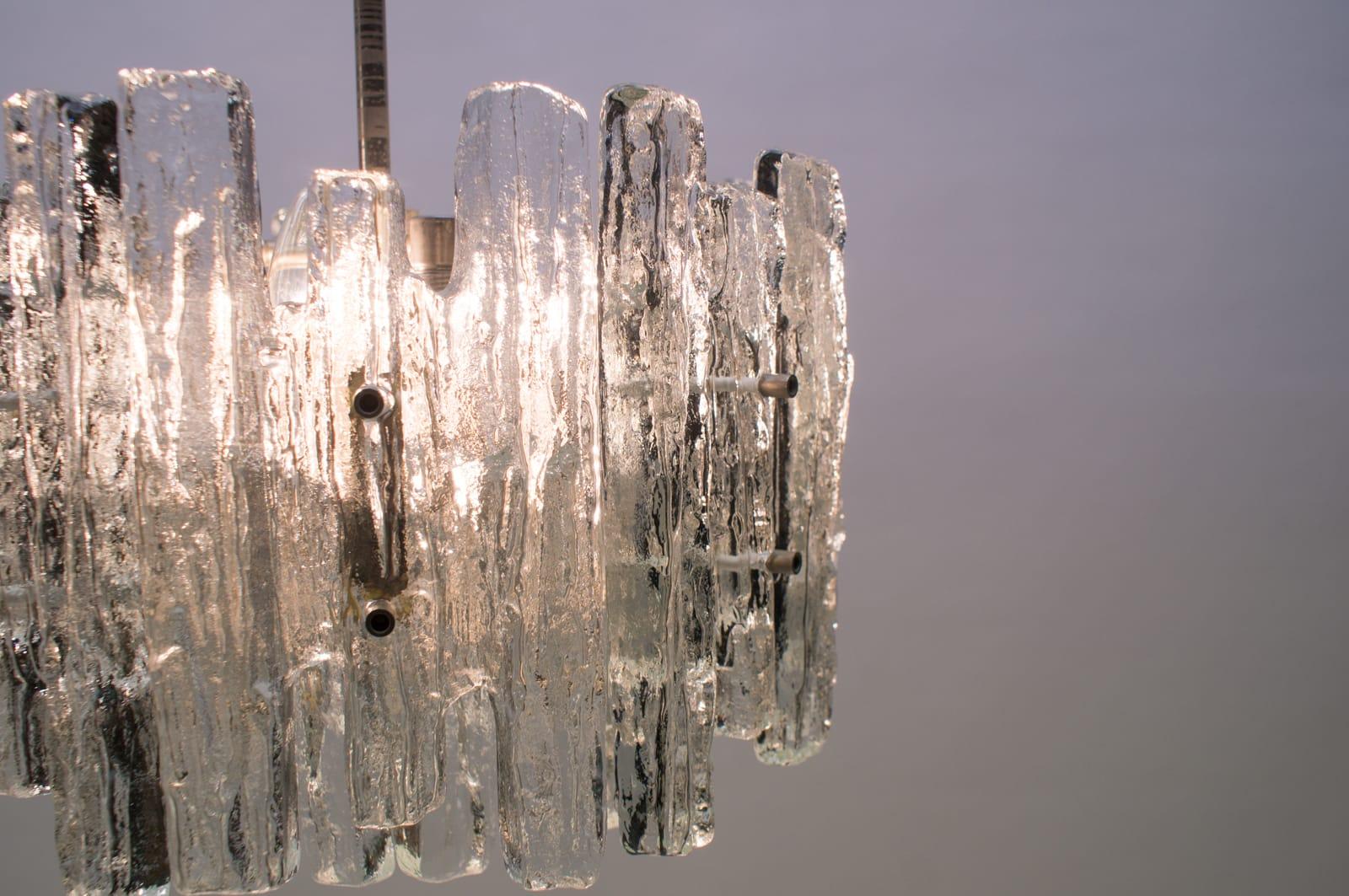 Mid-Century Modern Ice Glass Chandelier from Kalmar, Austria, 1960s 3