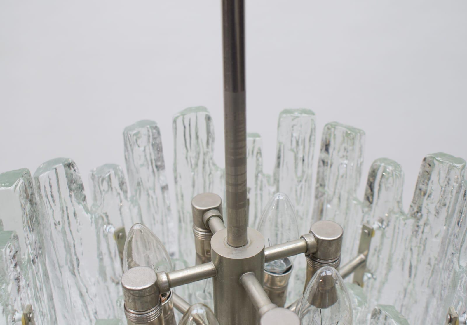 Mid-Century Modern Ice Glass Chandelier from Kalmar, Austria, 1960s 2
