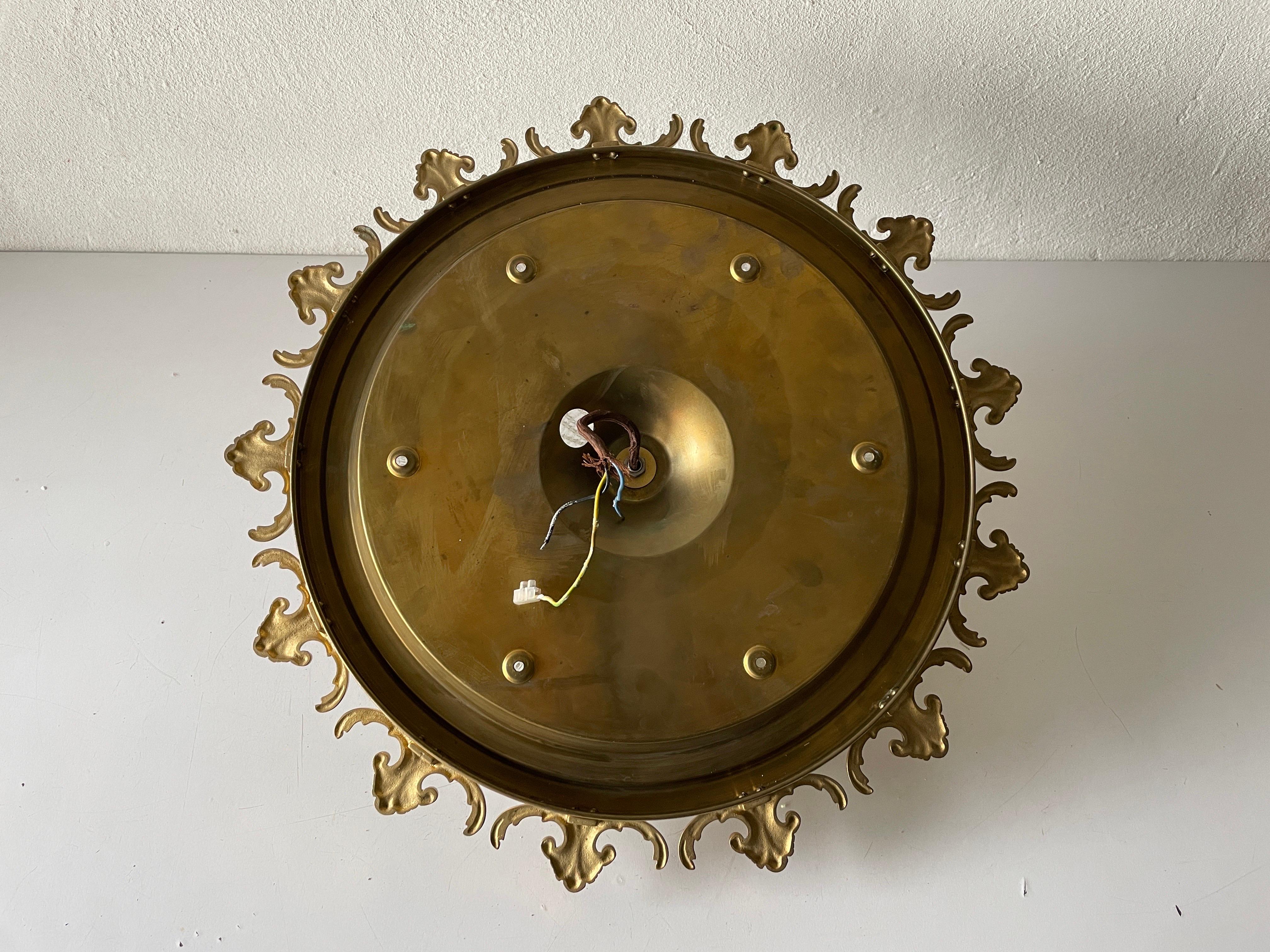 Mid-Century Modern Ice Glass & Flower Brass Large Ceiling Lamp, 1960s, Germany For Sale 12
