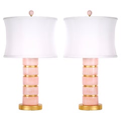 Retro Mid-Century Modern Ice Pink Jade / Giltwood Base Table Lamp