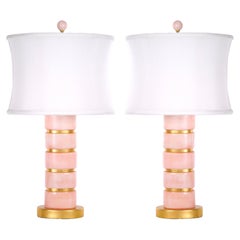 Vintage Mid-Century Modern Ice Pink Jade / Giltwood Base Table Lamp