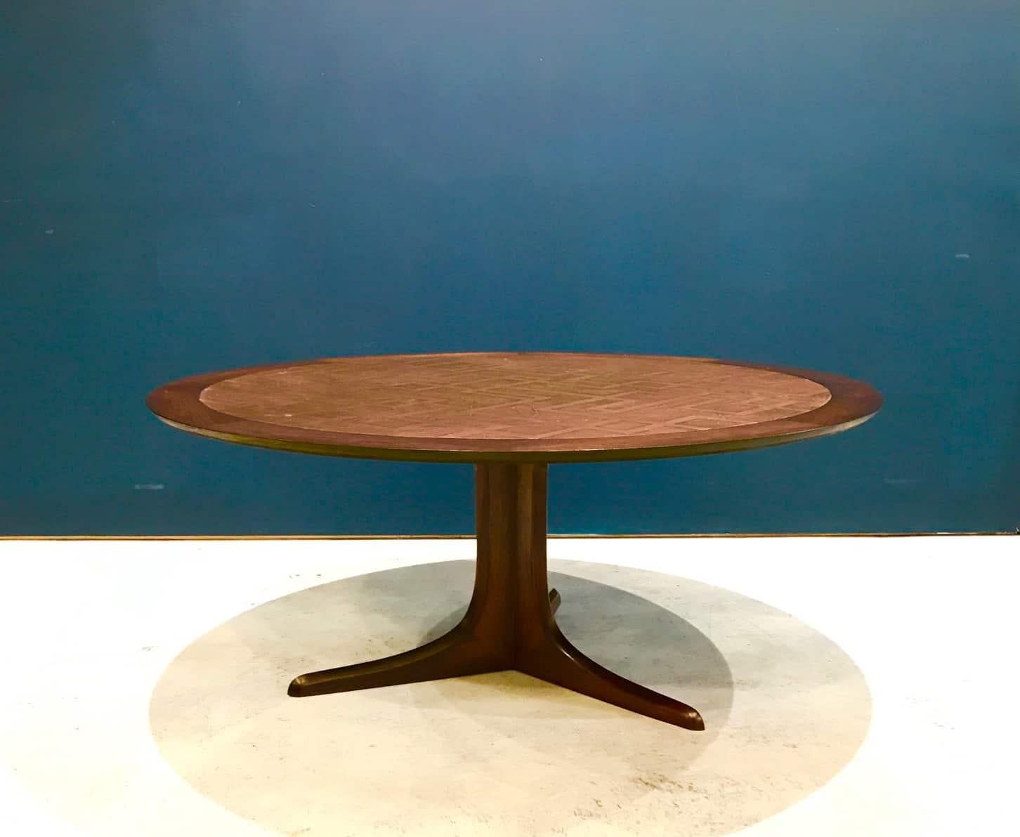 Mid-20th Century Mid-Century Modern Copper and Hardwood Coffee Table For Sale