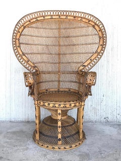 Fauteuil Mid-Century Modern Iconic Emmanuelle Wicker Rattan Midcentury Peacock Armchair