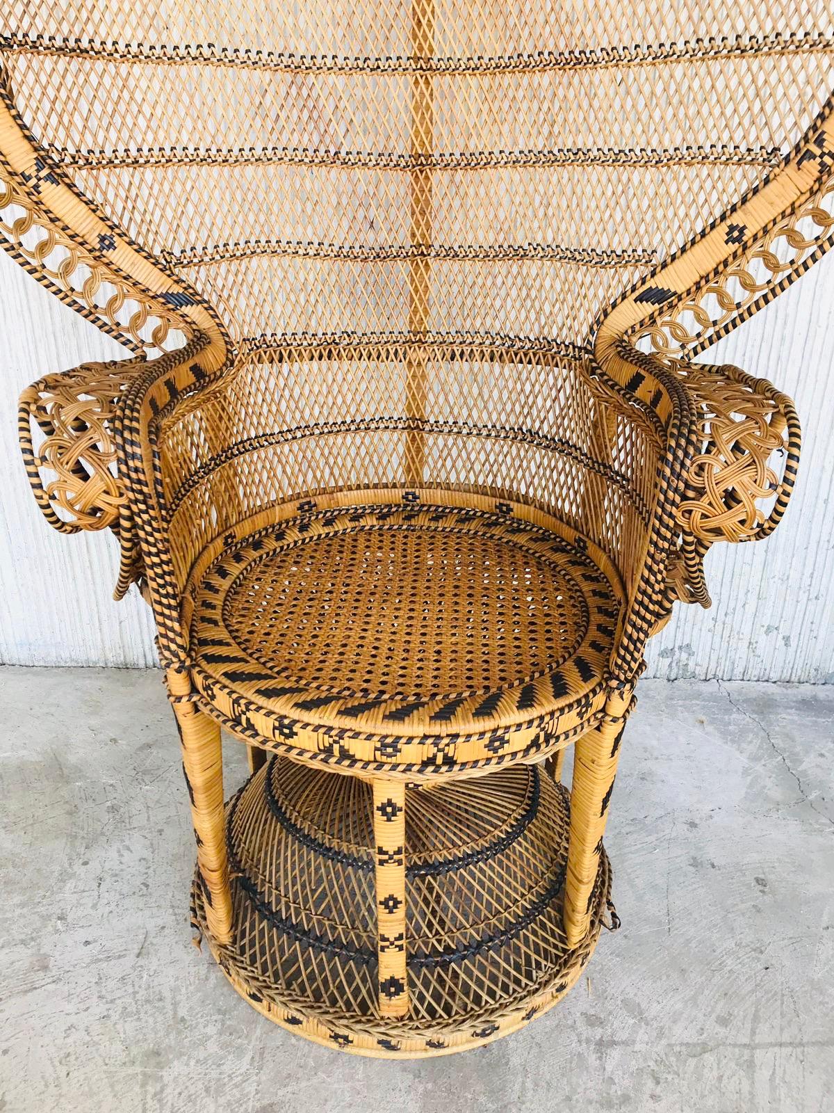 French Mid-Century Modern Iconic Emmanuelle Wicker Rattan Midcentury Peacock Armchair
