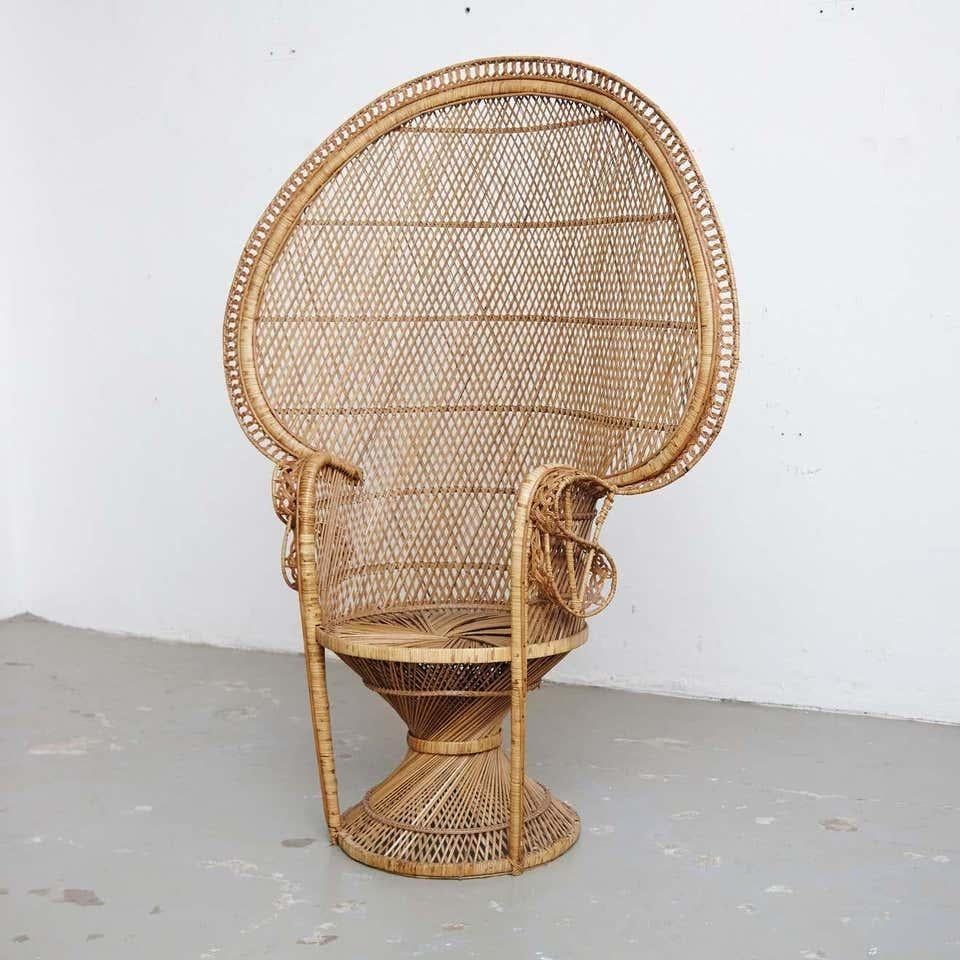 Sillón moderno de mediados de siglo Emmanuelle grande de mimbre y ratán de mediados de siglo Moderno de mediados de siglo en venta