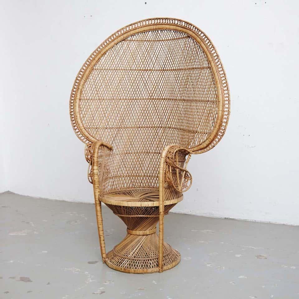 Spanish Mid-Century Modern Iconic Large Emmanuelle Wicker Rattan Midcentury Armchair For Sale