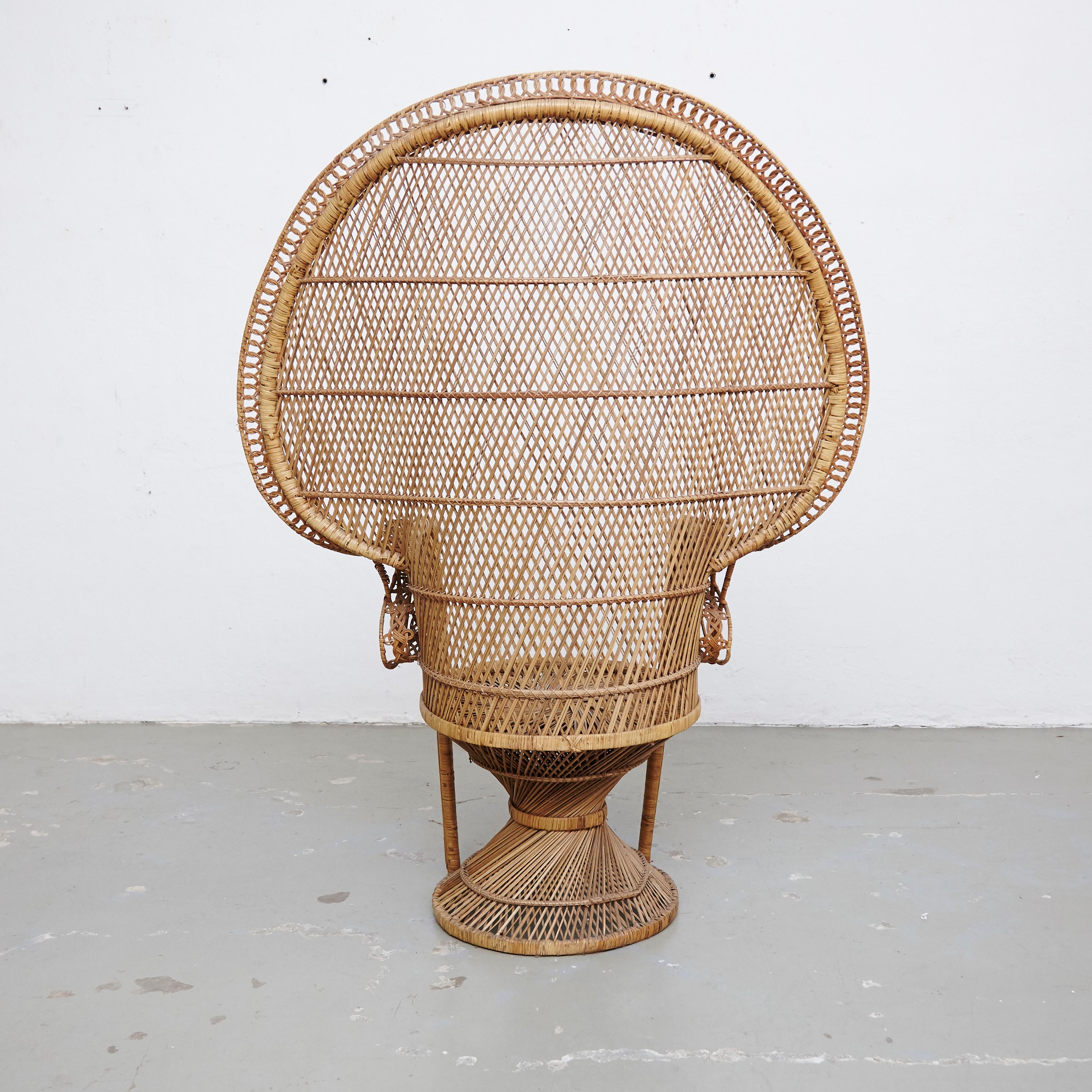 Mid-Century Modern Iconic Large Emmanuelle Wicker Rattan Midcentury Armchair In Good Condition In Barcelona, Barcelona