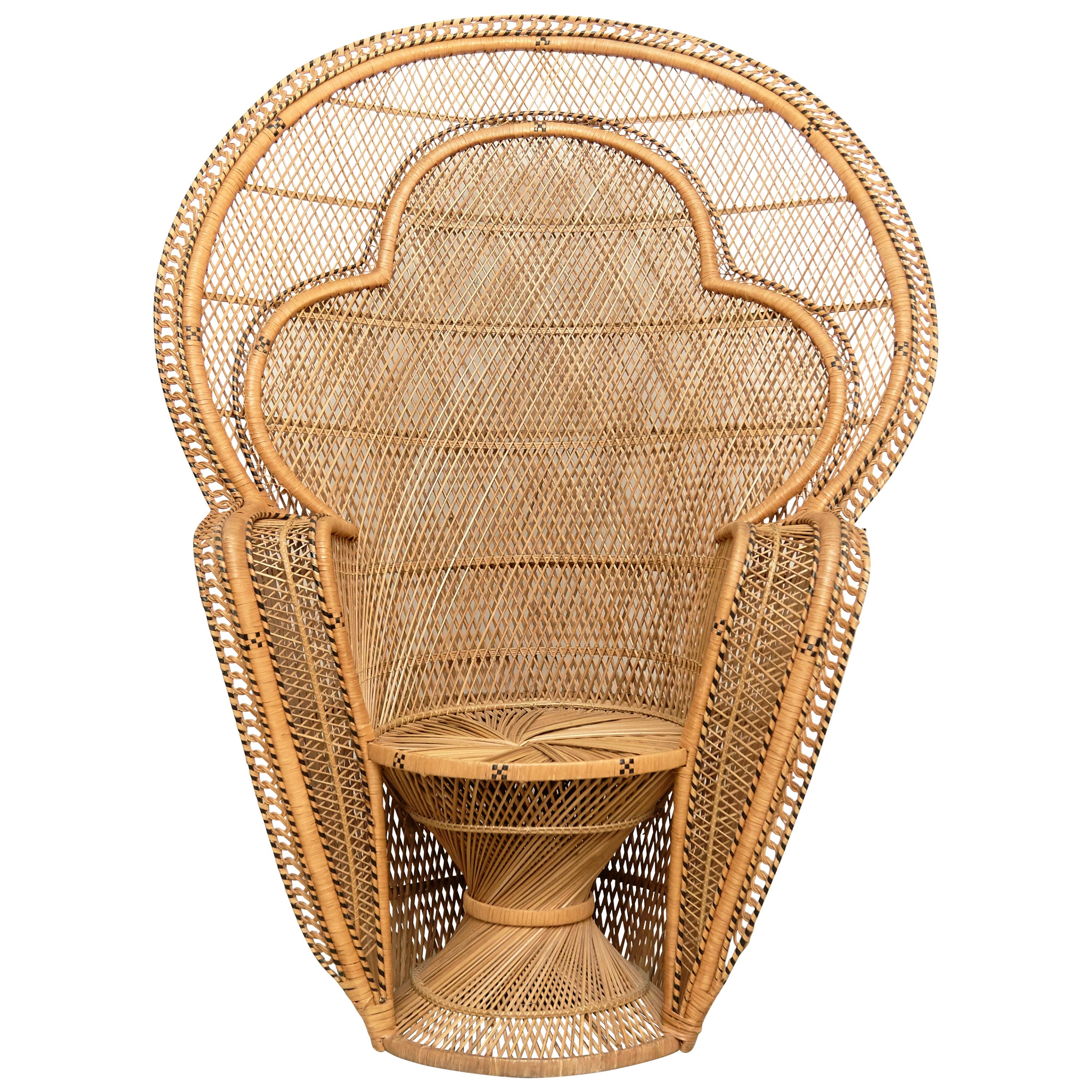 Grand fauteuil emblématique en osier et rotin Emmanuelle, moderne du milieu du siècle dernier