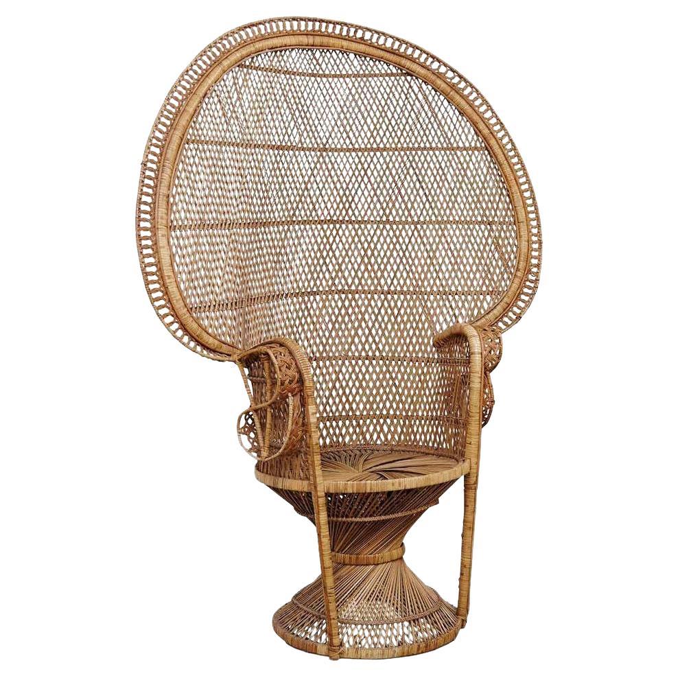 Mid-Century Modern Iconic Large Emmanuelle Wicker Rattan Midcentury Armchair