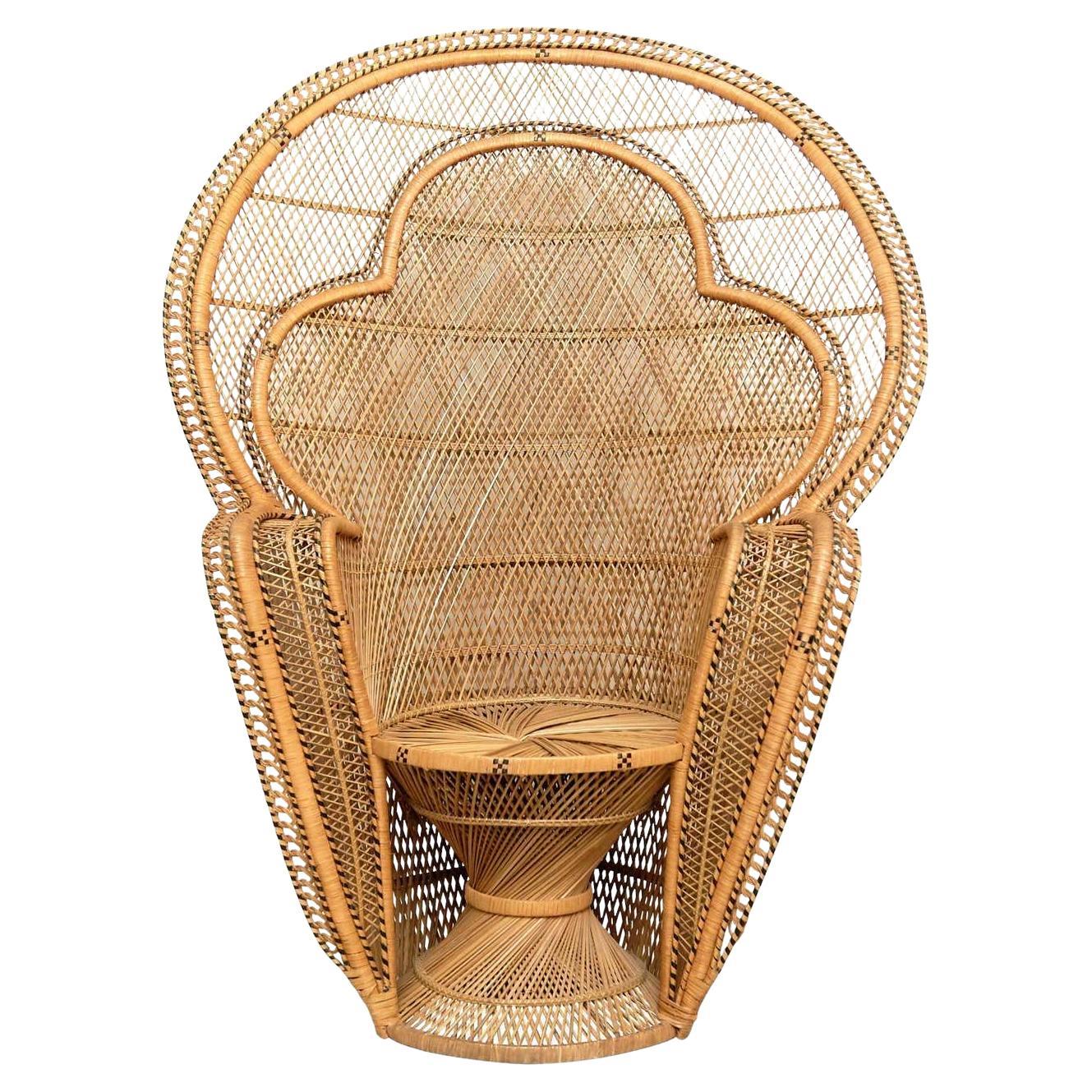 Danish Midcentury Tall Rattan Wicker Wingback Chair For Sale at 1stDibs