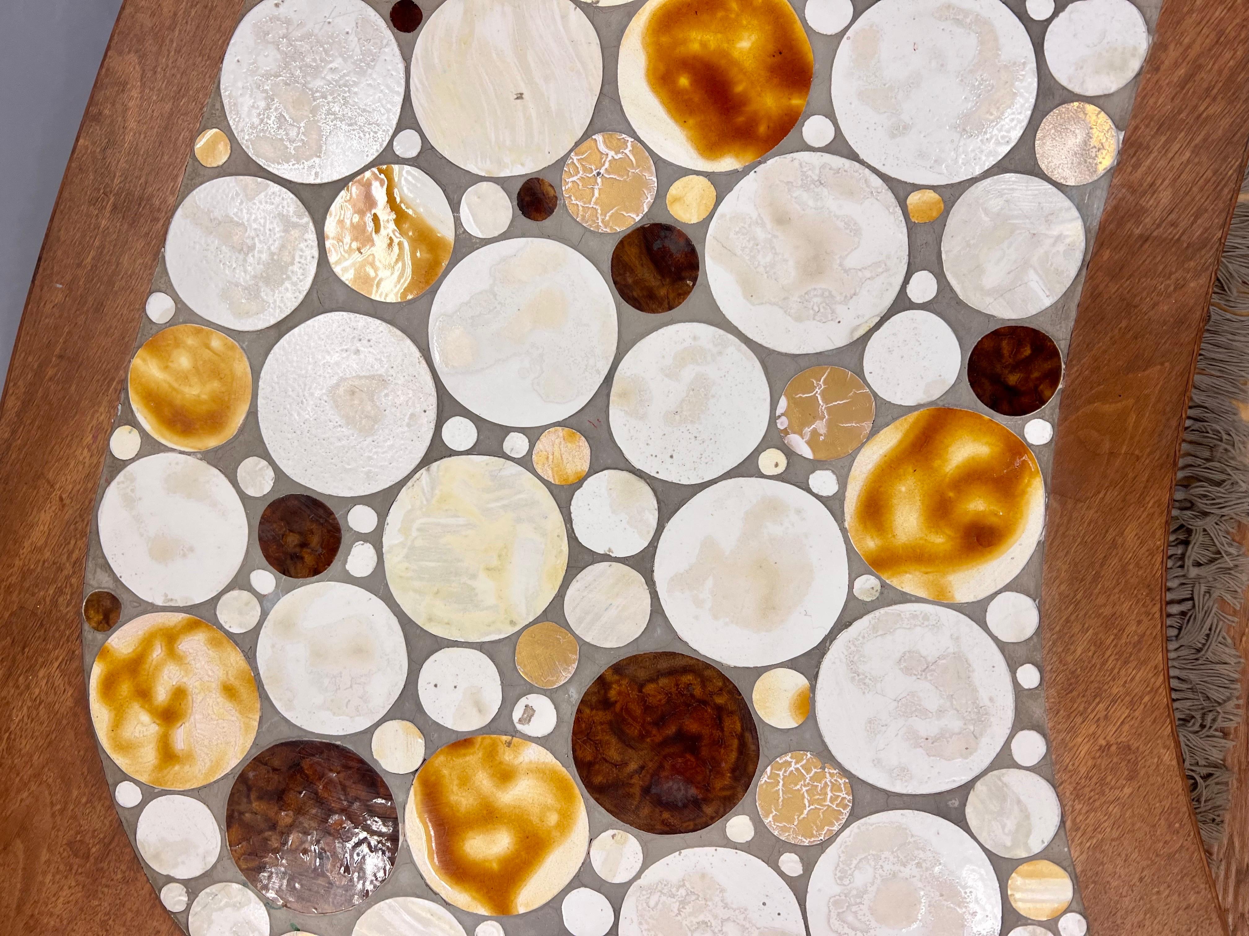 Mid-Century Modern Iconic Mosaic Tile Top Kidney Shaped Coffee Cocktail Table In Good Condition In West Hartford, CT