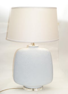 Mid-Century Modern Iconic Sculptural Textured White Plaster Table Lamp on Lucite