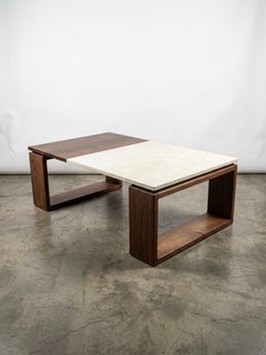 Mid-Century Modern iJ-v4 Floating Walnut and Stone Coffee Table