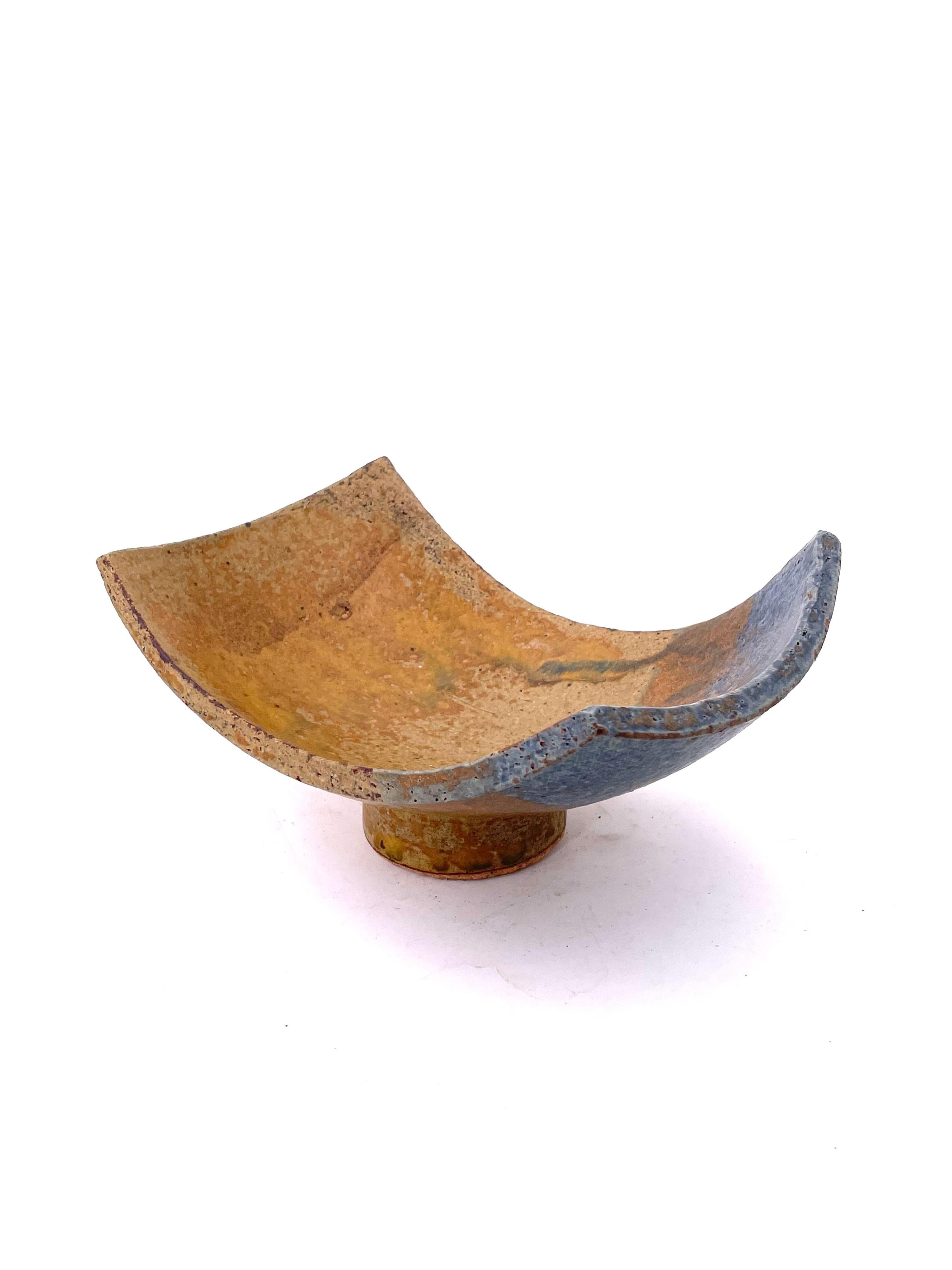 Mid-Century Modern Ikebana Style Ceramic Cath-it-all Bowl Stoneware 1