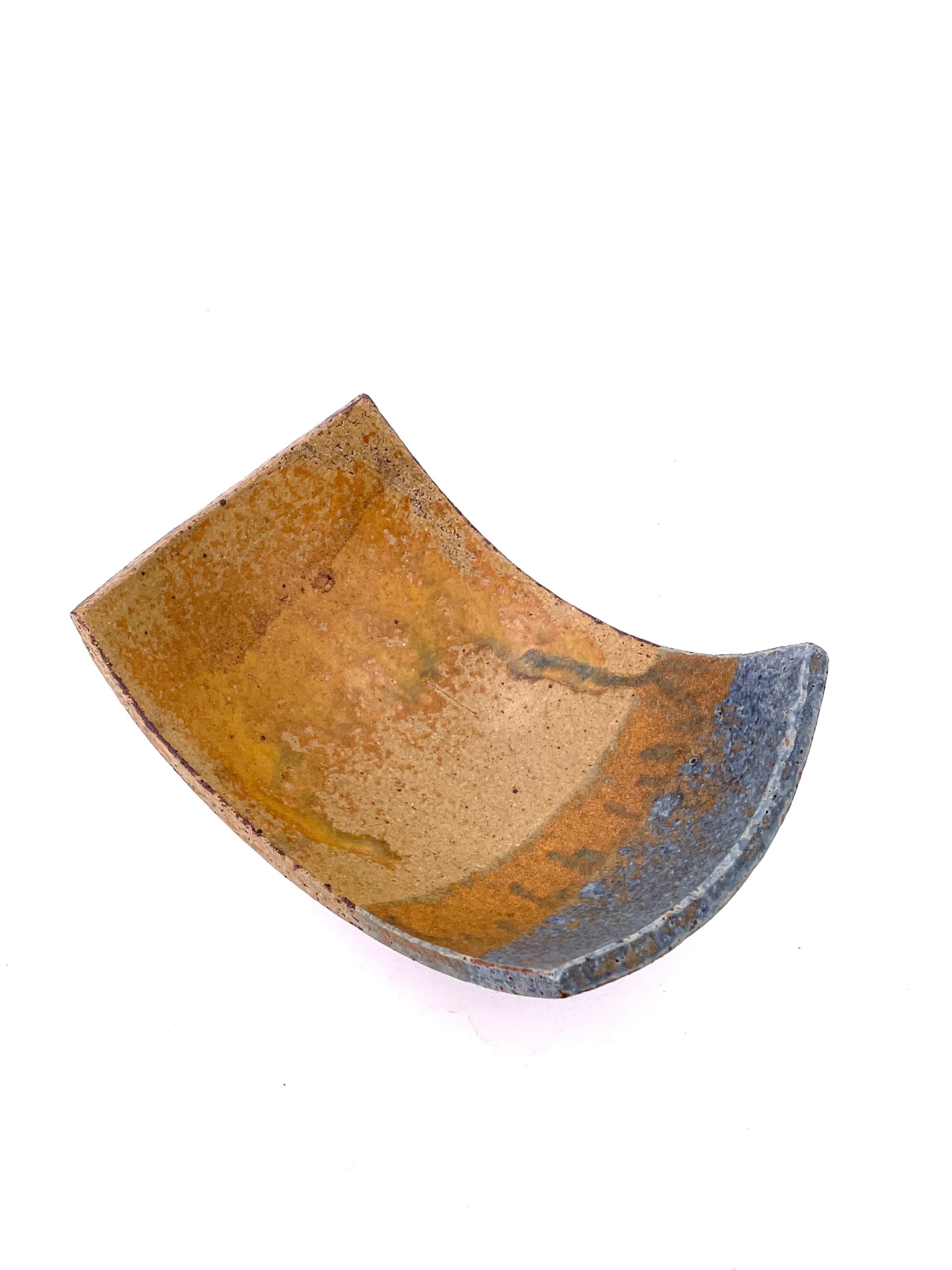 Mid-Century Modern Ikebana Style Ceramic Cath-it-all Bowl Stoneware 2