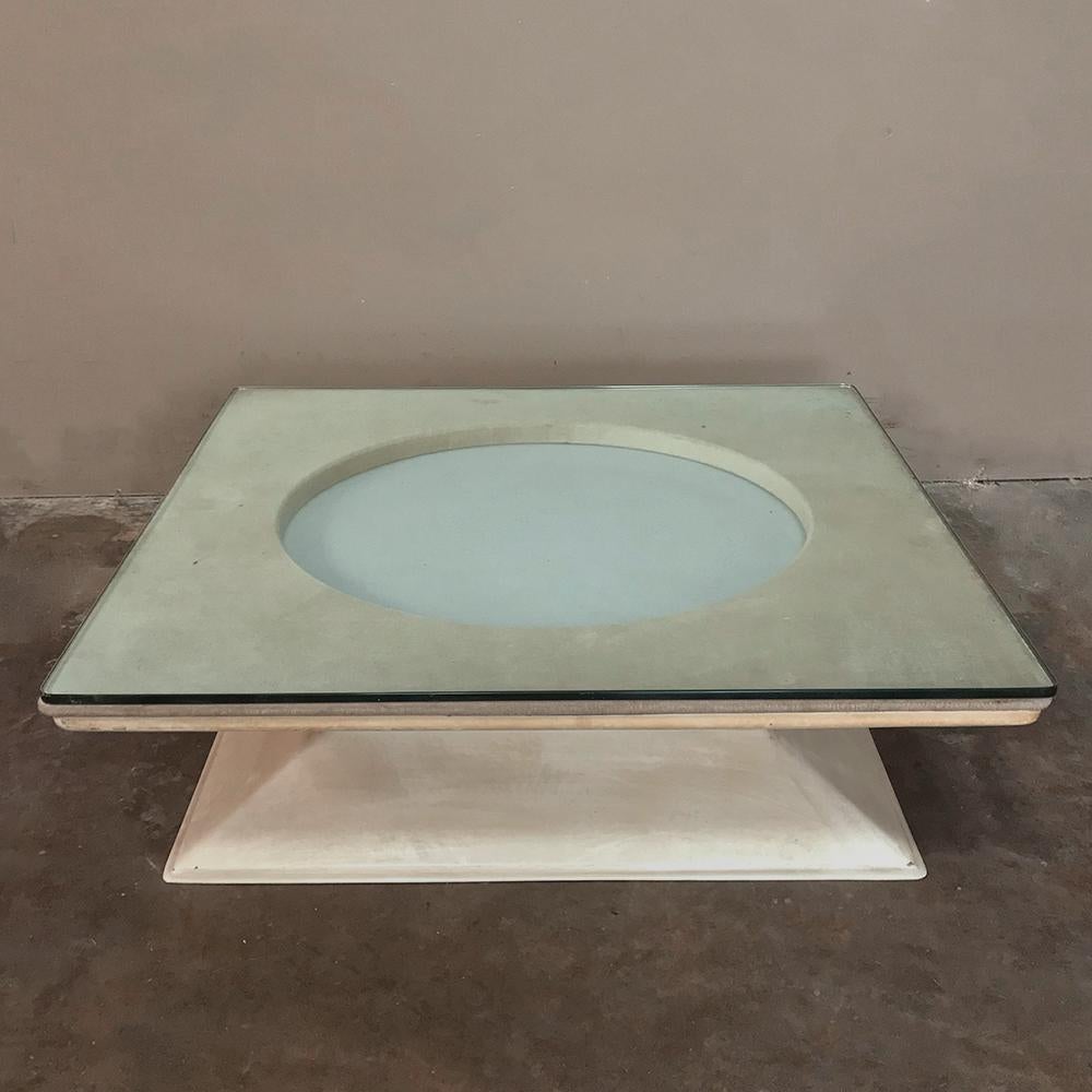 Mid-Century Modern illuminated coffee table from M.I.M. Roma circa 1970s, is a highly desirable piece for contemporary aficionados, and features a space-age look that transcends modern times,
circa 1970s
Measures: 9 H x 32 W x 32 D.
 