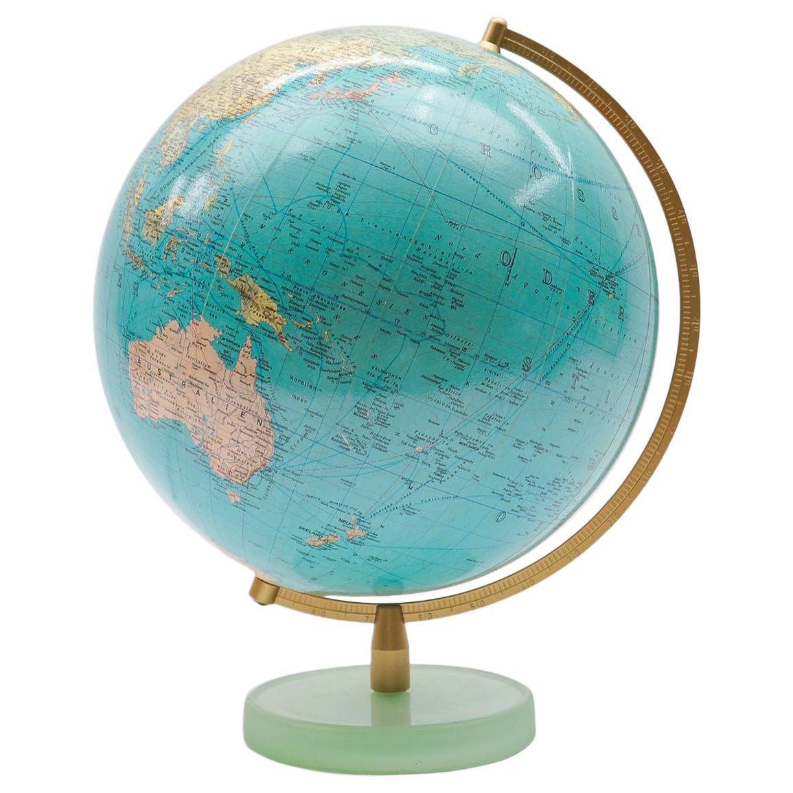 Mappamondo in vetro illuminato in stile Mid-Century Modern su base in vetro satinato di Columbia Duo in vendita