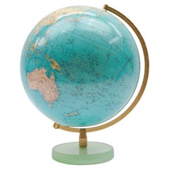 Mappamondo in vetro illuminato in stile Mid-Century Modern su base in vetro satinato di Columbia Duo