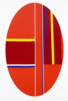 Mid-Century Modern Ilya Bolotowsky Framed Signed Serigraph Oval Geometric, 1970s