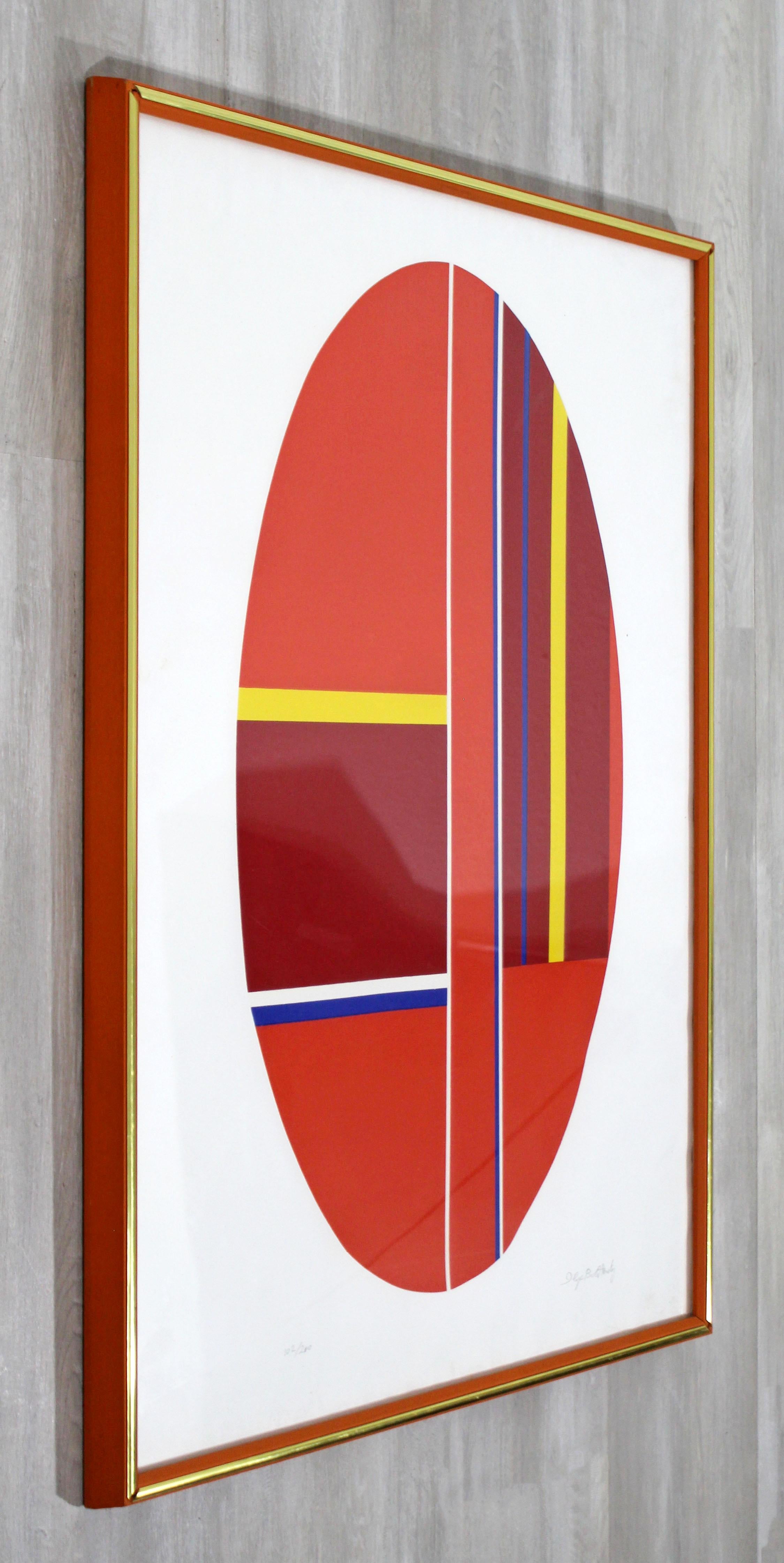 American Mid-Century Modern Ilya Bolotowsky Framed Signed Serigraph Oval Geometric, 1970s