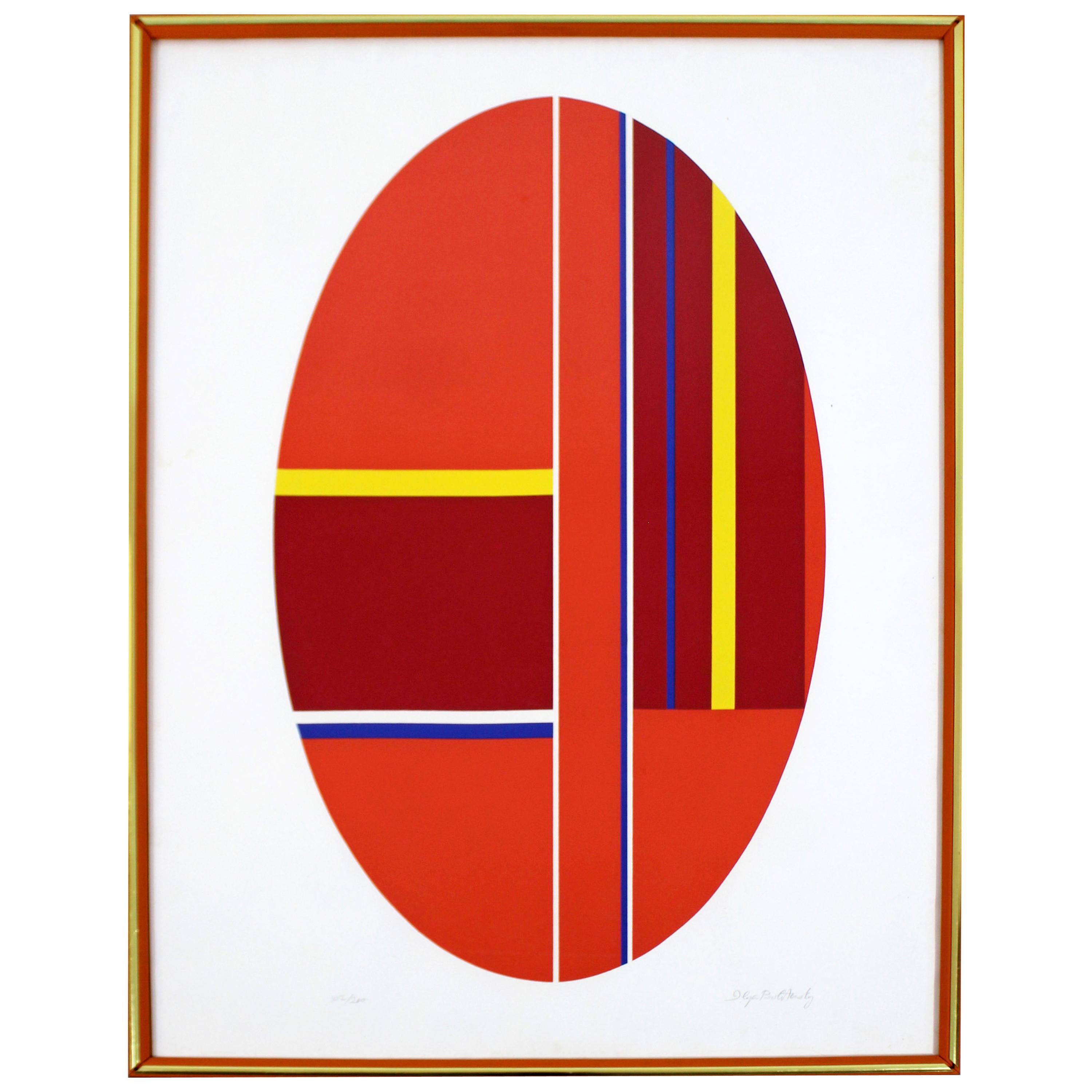 Mid-Century Modern Ilya Bolotowsky Framed Signed Serigraph Oval Geometric, 1970s