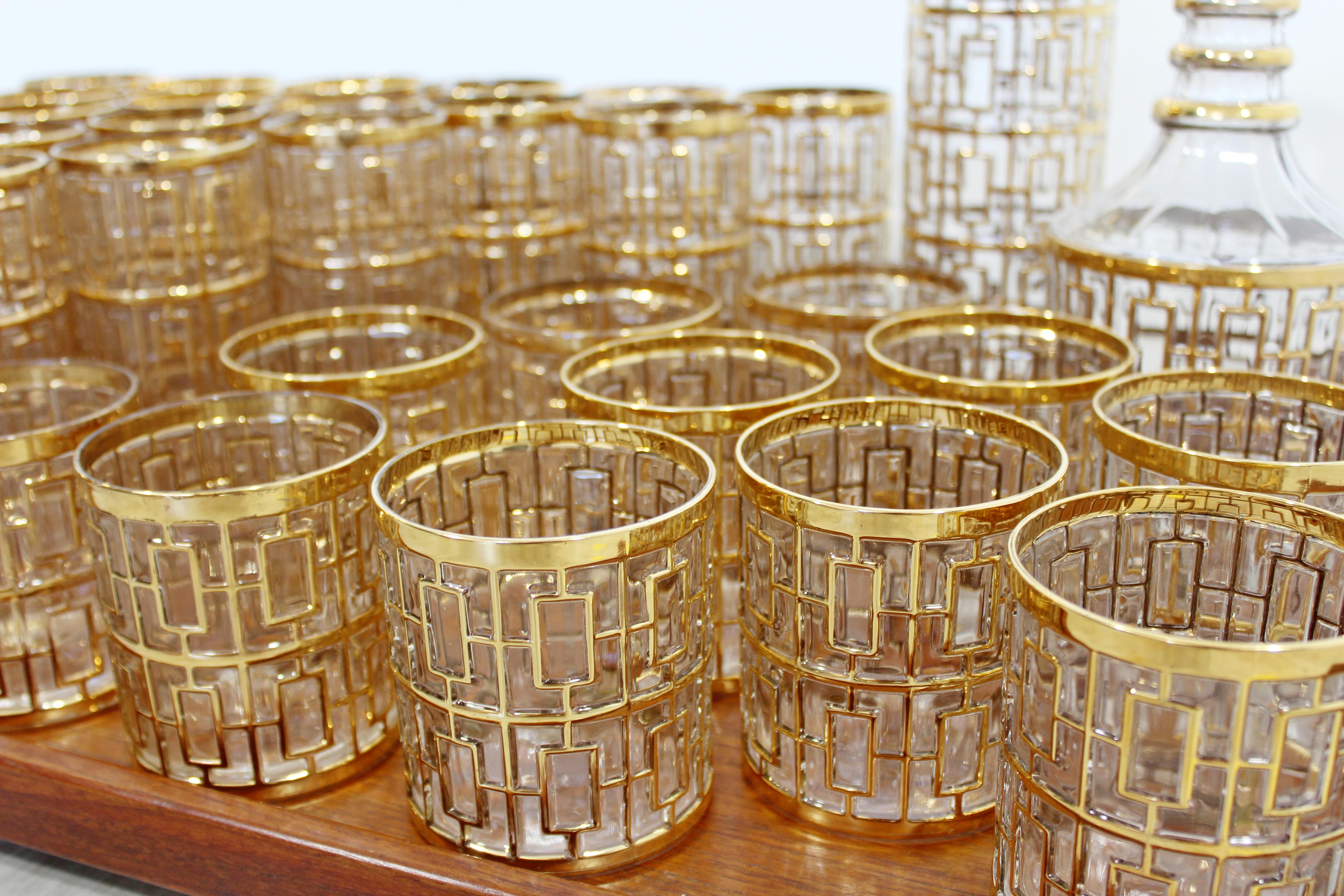 Mid-Century Modern Imperial Glass Co. Shoji Complete Set 22-Karat Gold, 1960s In Good Condition In Keego Harbor, MI