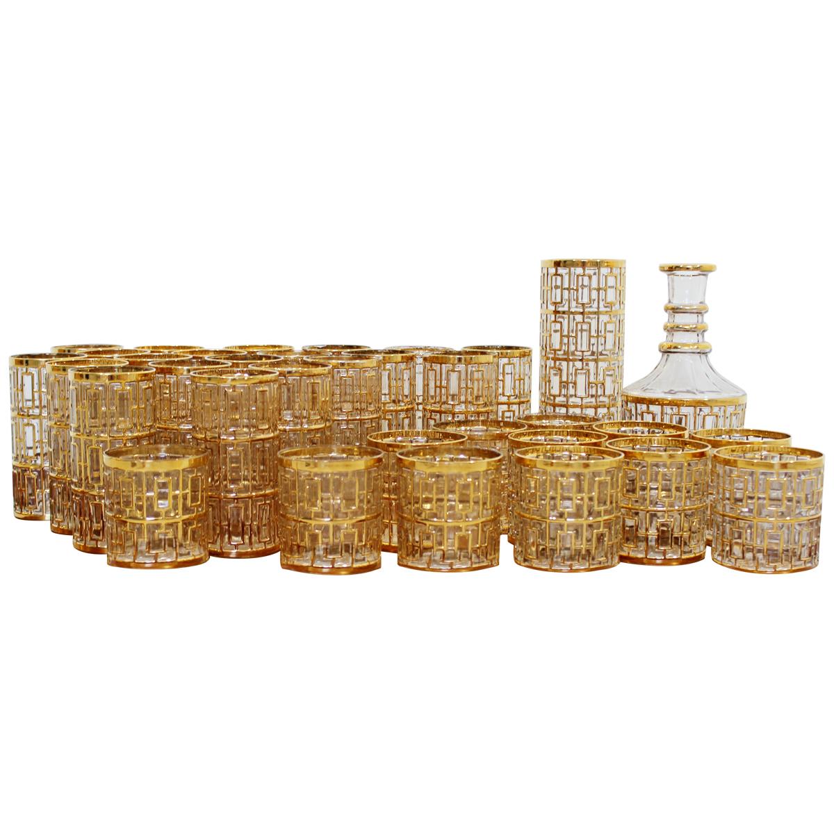 Mid-Century Modern Imperial Glass Co. Shoji Complete Set 22-Karat Gold, 1960s