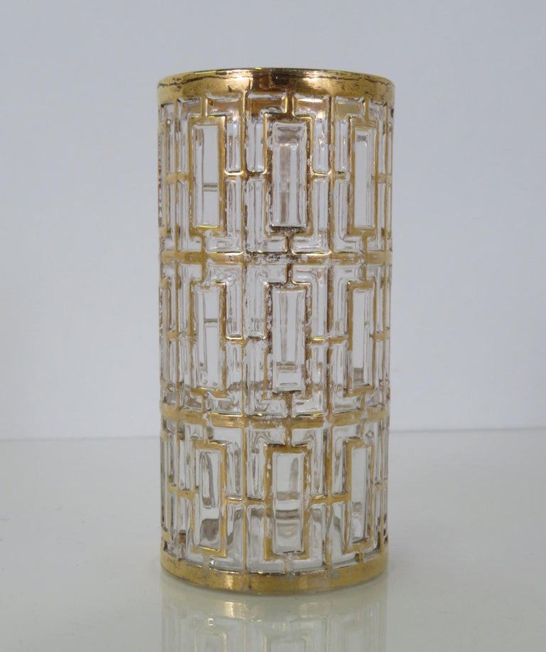20th Century Mid-Century Modern Imperial Glass Company Shoji Screen Gilt Glasses and Ice Buck For Sale