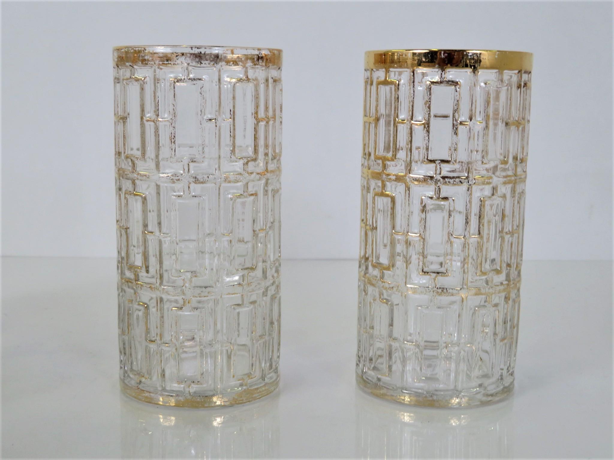 Mid-Century Modern Imperial Glass Company Shoji Screen Gilt Glasses and Ice Buck 2