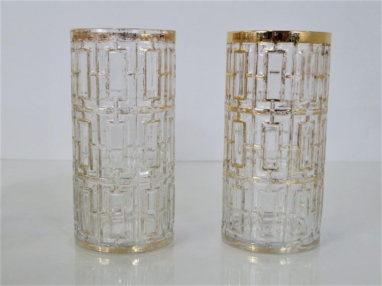 Mid-Century Modern Imperial Glass Company Shoji Screen Gilt Glasses and Ice Buck For Sale 2