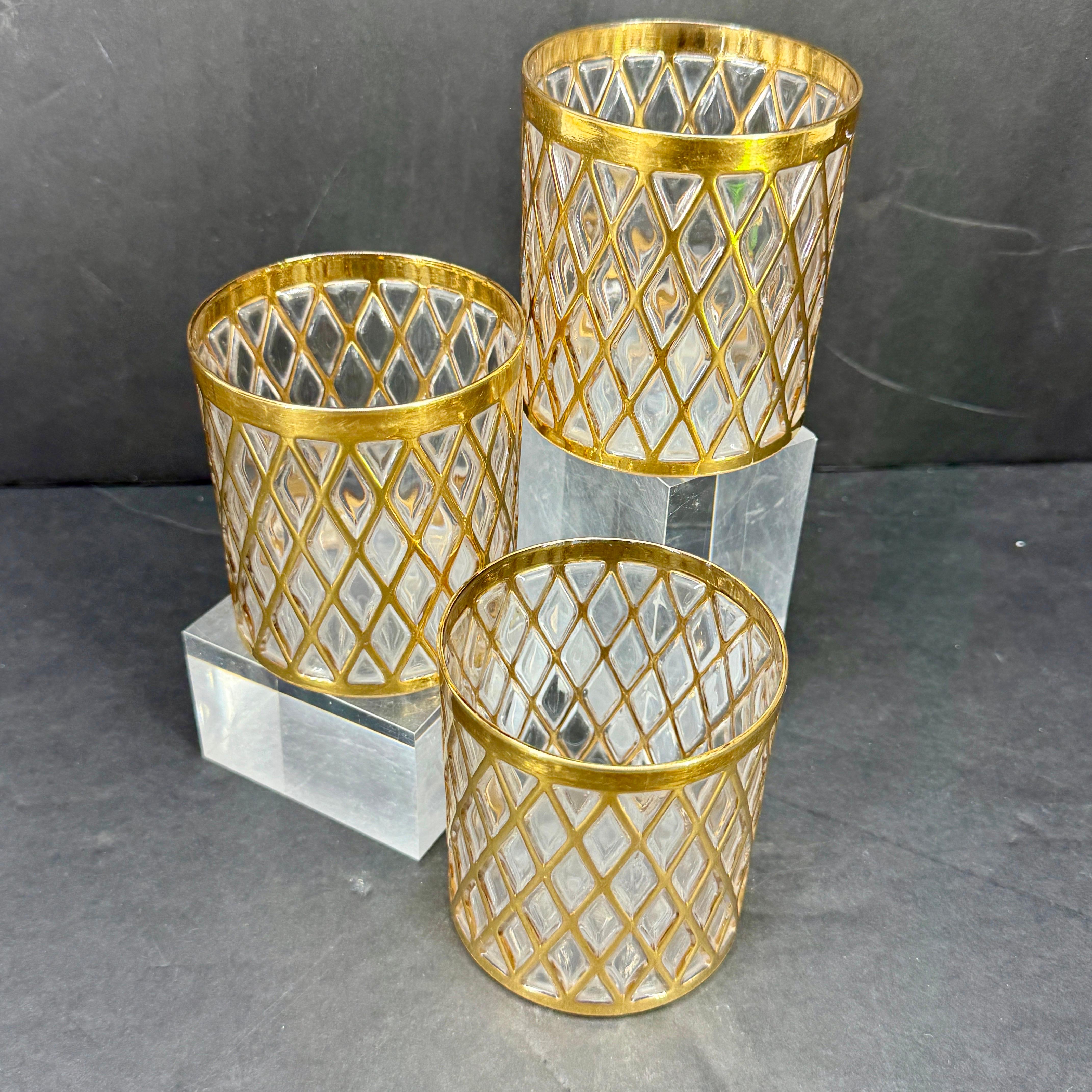Gilt Mid-Century Modern Imperial Glass Set of 3 Whiskey Glasses For Sale