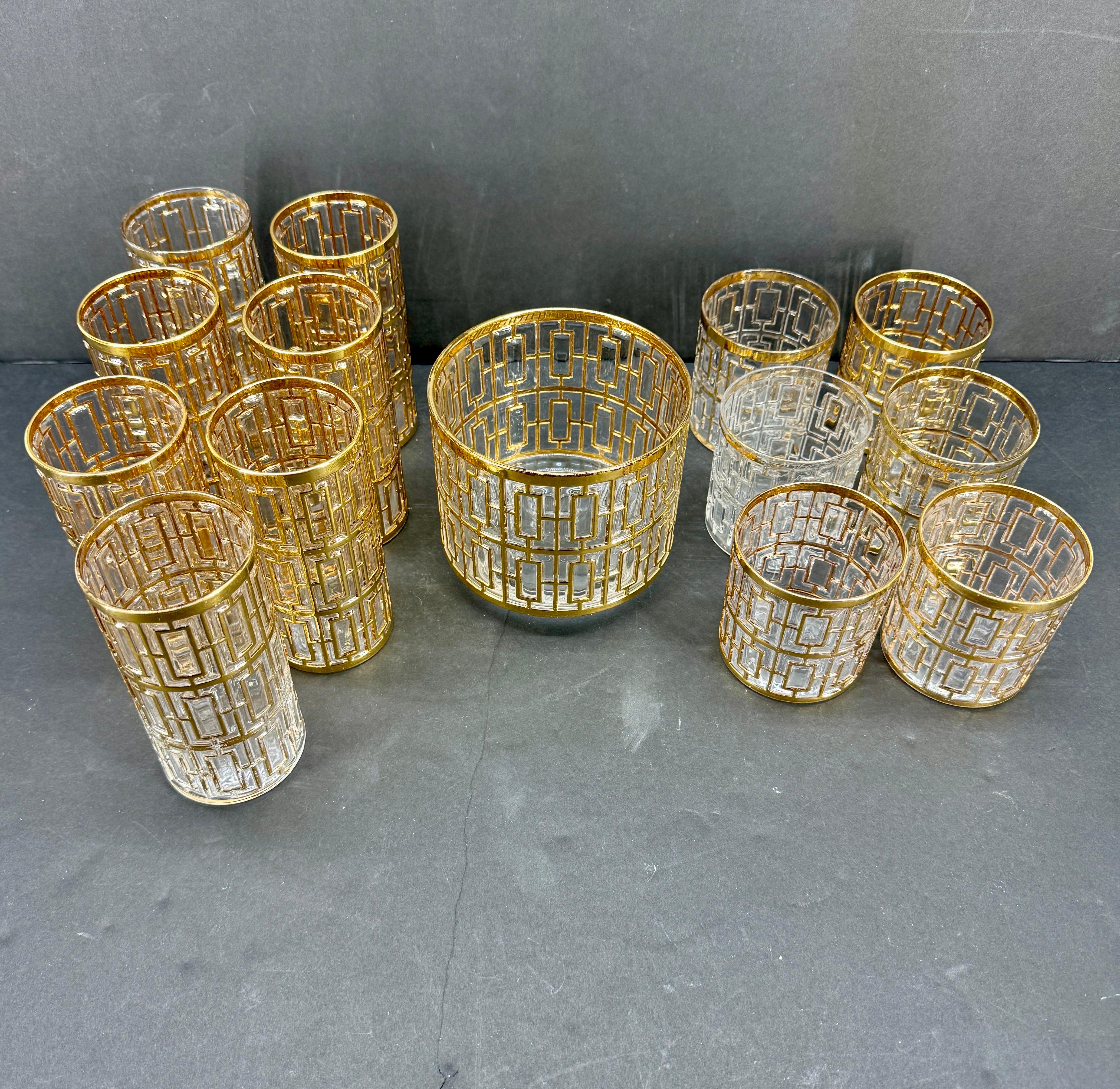 Juego de Bar de Cristal Imperial Shoji 22K Moderno de Mediados de Siglo en venta 5