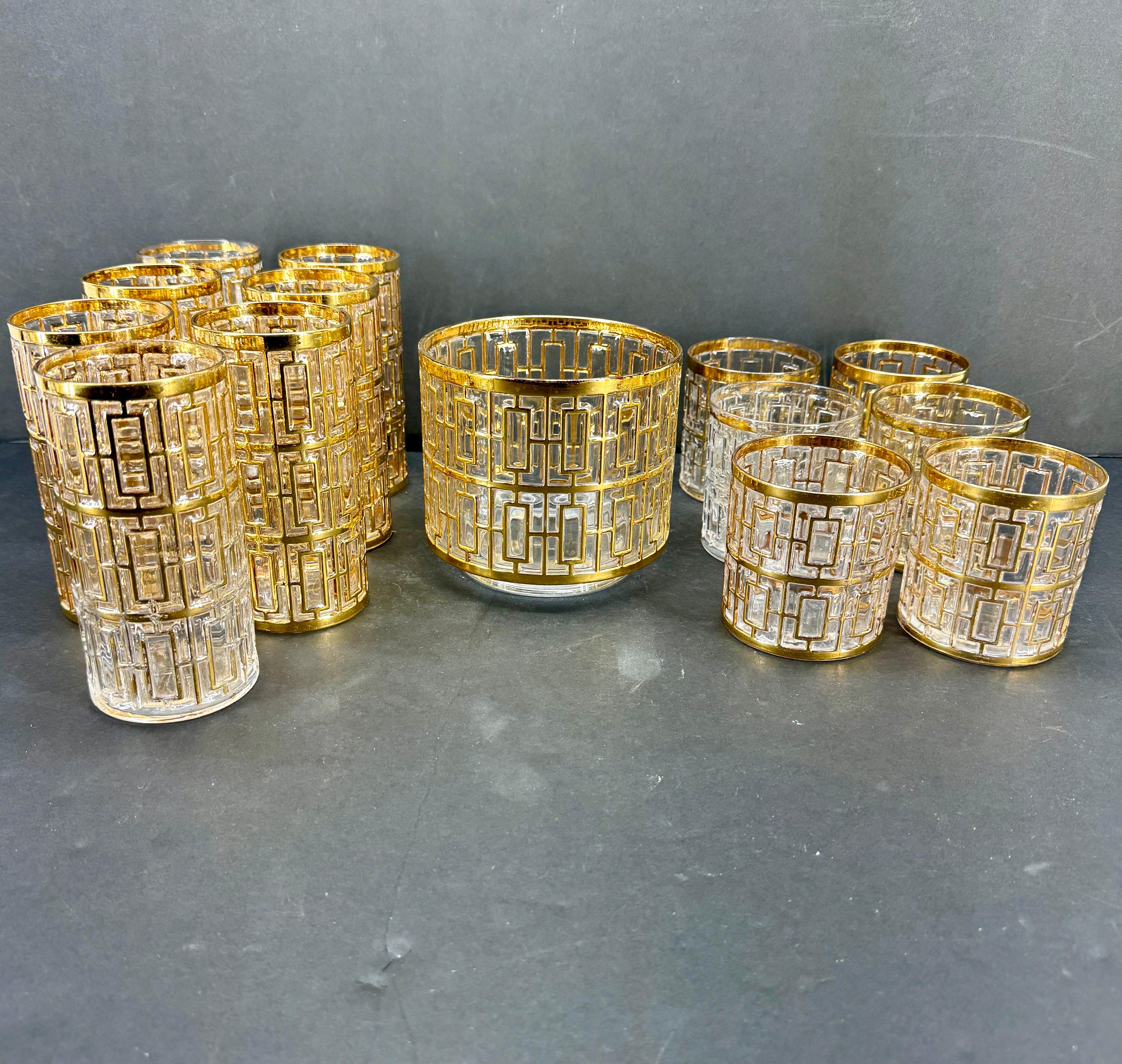 Juego de Bar de Cristal Imperial Shoji 22K Moderno de Mediados de Siglo Moderno de mediados de siglo en venta