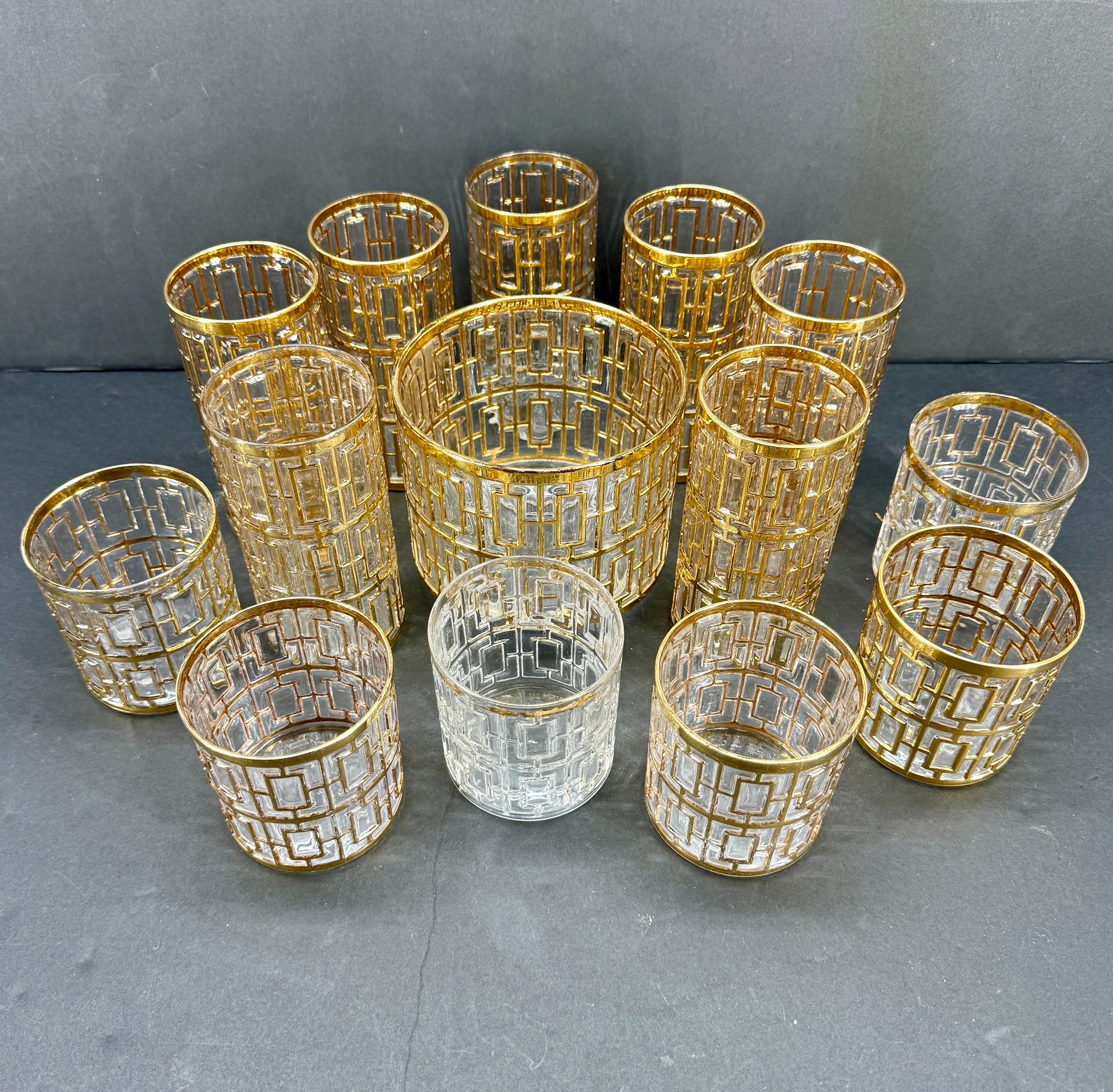Juego de Bar de Cristal Imperial Shoji 22K Moderno de Mediados de Siglo Estadounidense en venta