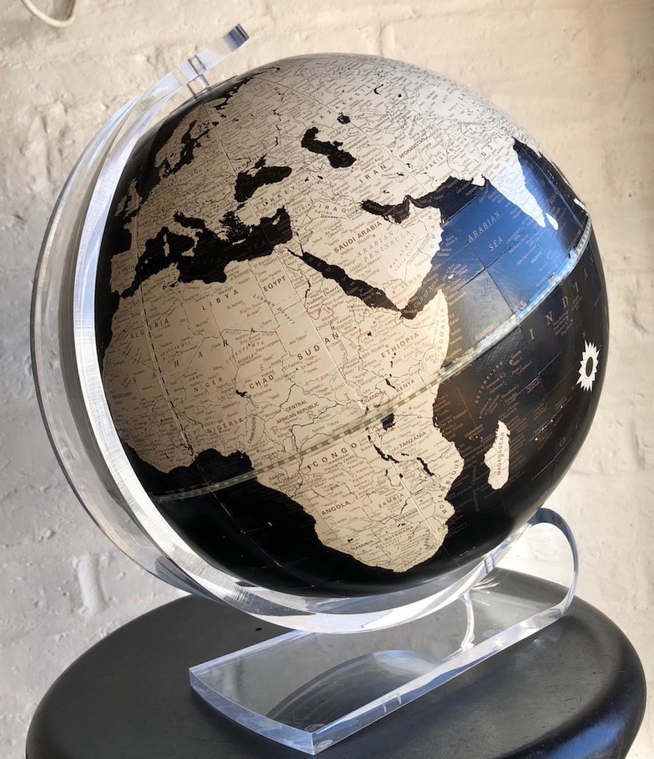 American Mid-Century Modern Imperial World Globe on Lucite Stand by George F. Cram, 1970s