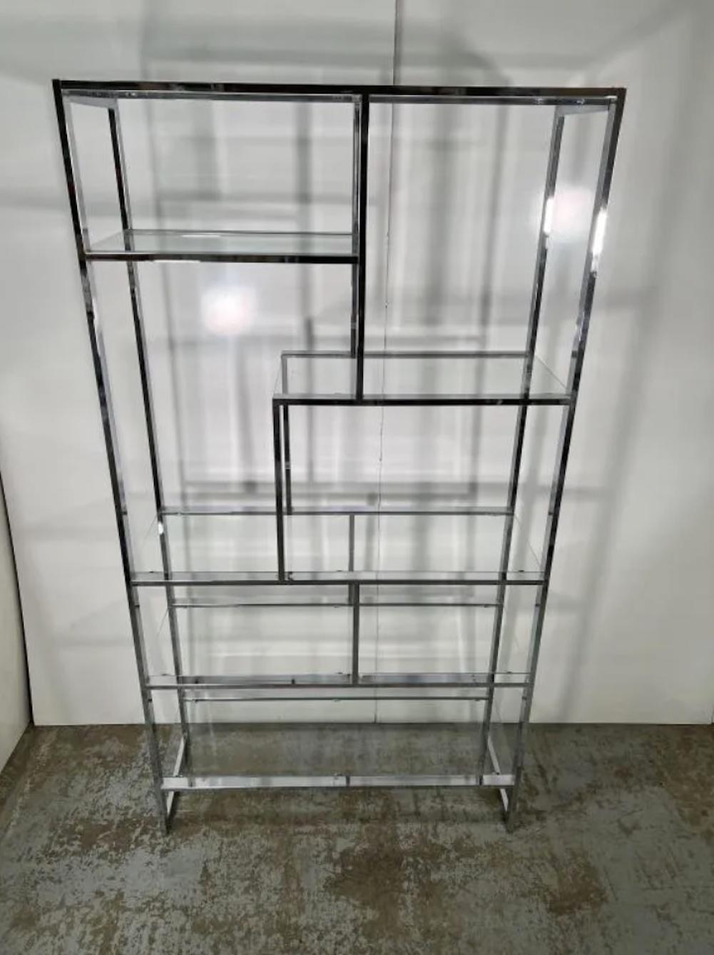 Mid-Century Modern in the Style of Milo Baughman Chrome & Glass Shelf Etagere For Sale 4