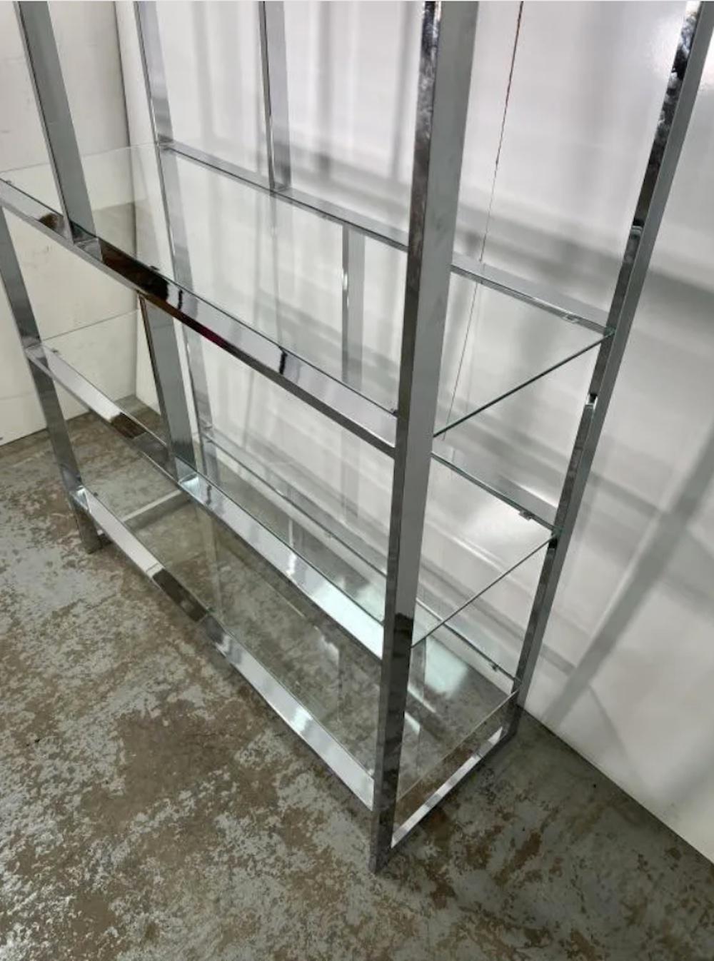 American Mid-Century Modern in the Style of Milo Baughman Chrome & Glass Shelf Etagere For Sale