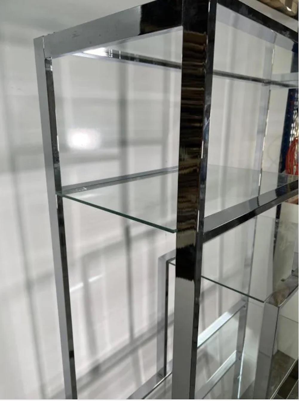20th Century Mid-Century Modern in the Style of Milo Baughman Chrome & Glass Shelf Etagere For Sale