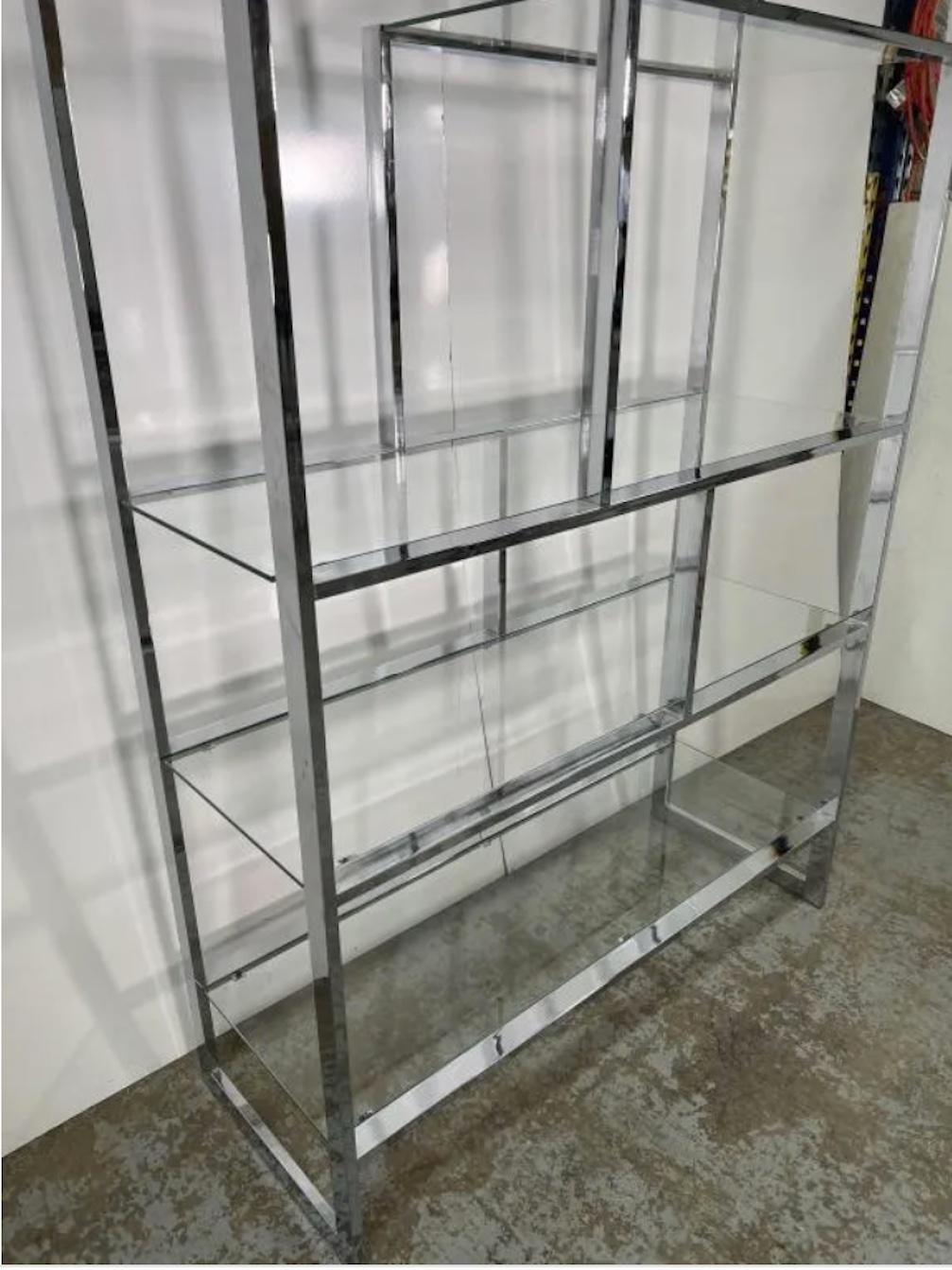 Mid-Century Modern in the Style of Milo Baughman Chrome & Glass Shelf Etagere For Sale 1