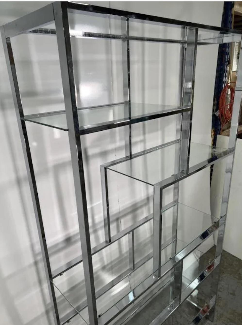 Mid-Century Modern in the Style of Milo Baughman Chrome & Glass Shelf Etagere For Sale 2
