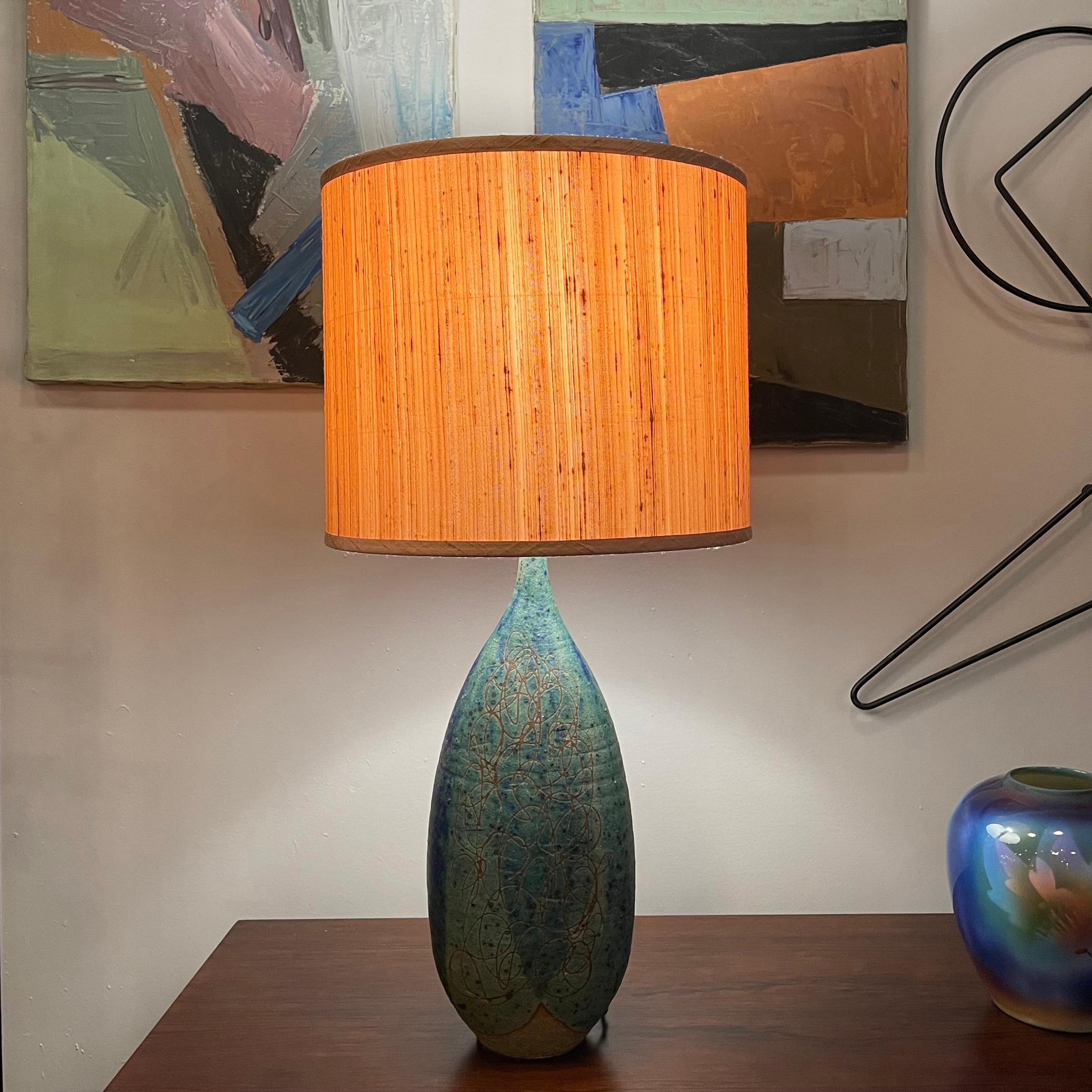 Mid-Century Modern Mid Century Modern Incised Art Pottery Table Lamp For Sale