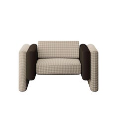 Contemporary Minimal Armchair with Clean Lines & Tweed Pattern Upholstery