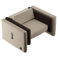 Mid-Century Modern Indoor Outdoor Armchair with Clean Lines & Tweed Upholstery