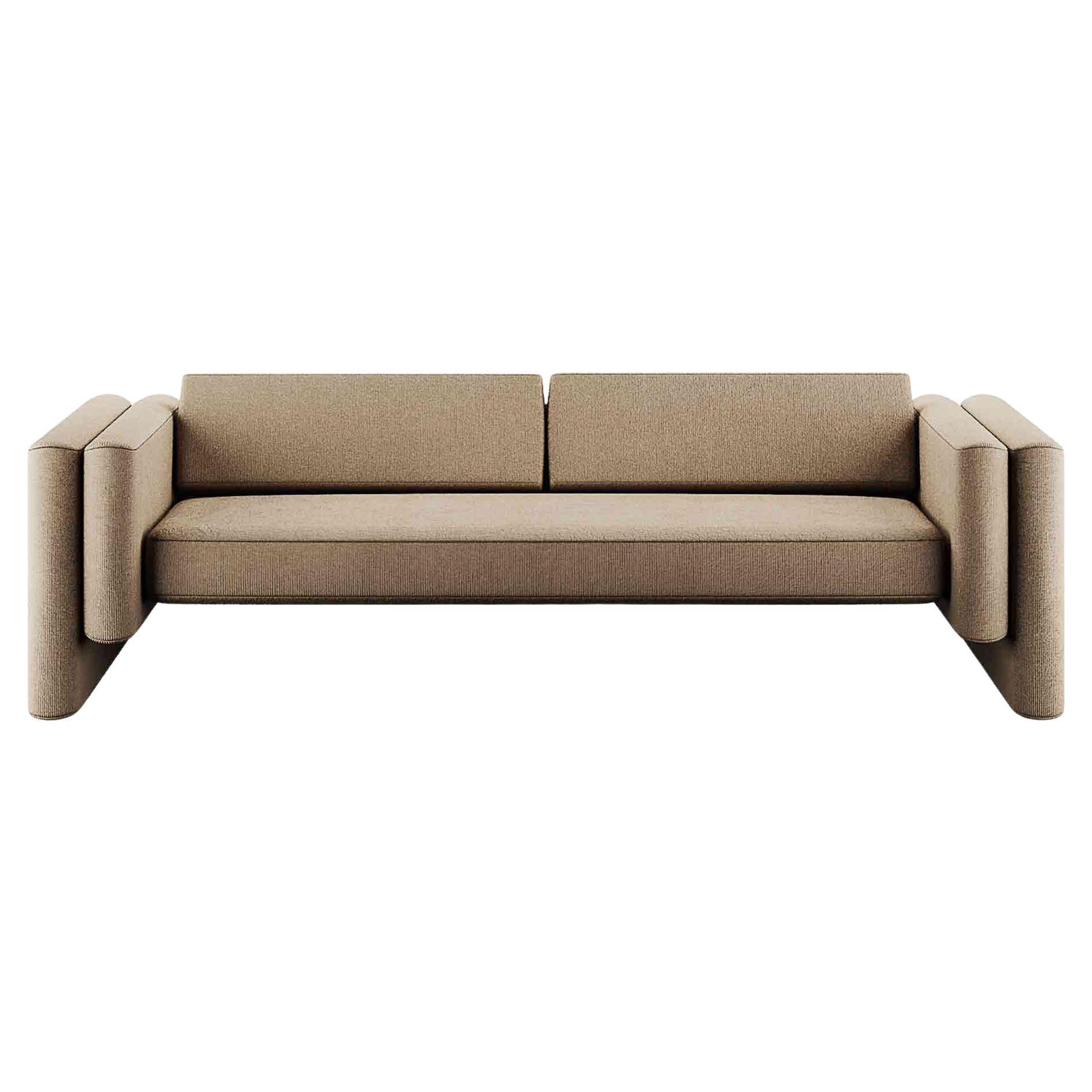 Canapé moderne et minimaliste aux lignes épurées et à revêtement en velours côtelé beige